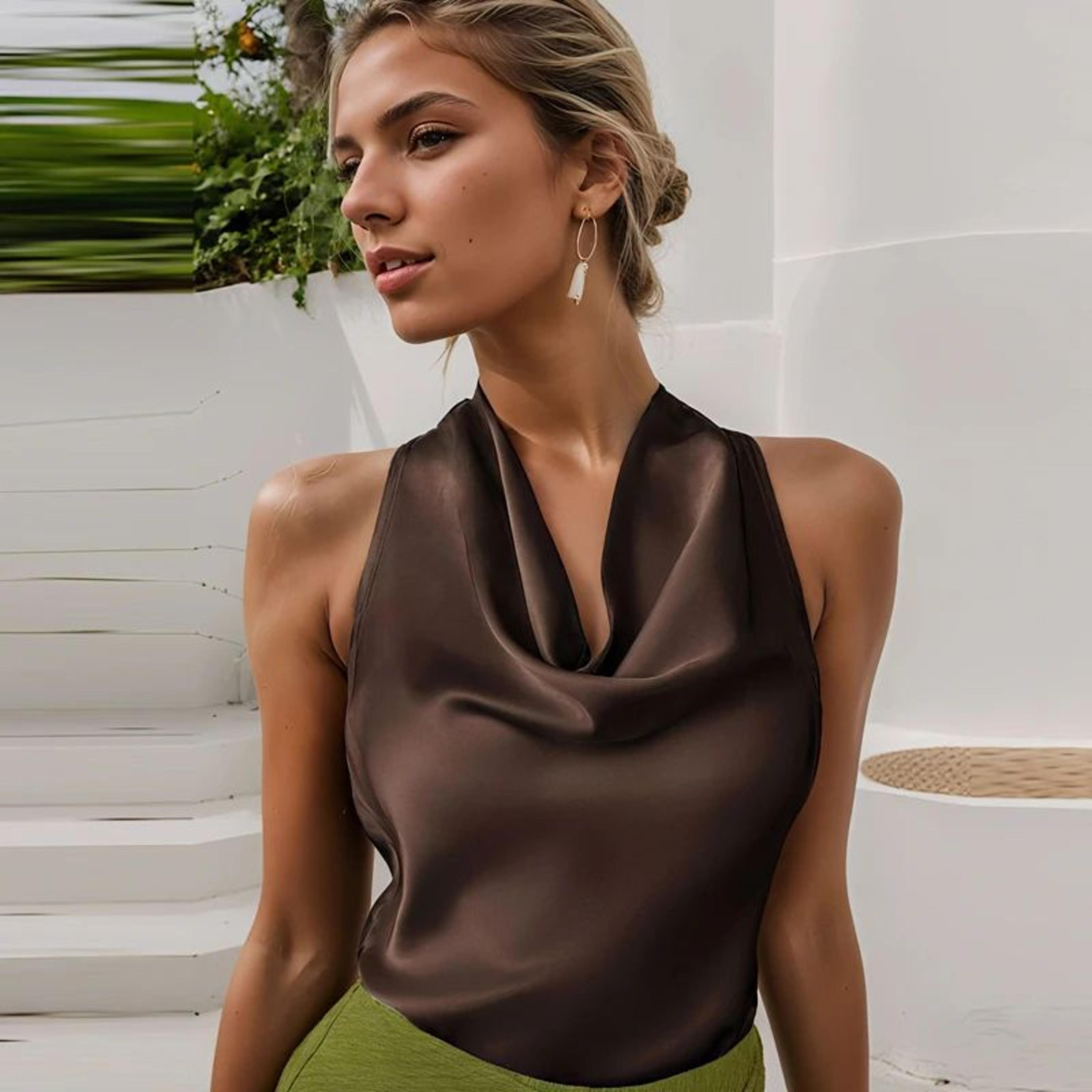 Womens Satin Halter Backless Corset Top  Elegant Summer Sexy Tank 5