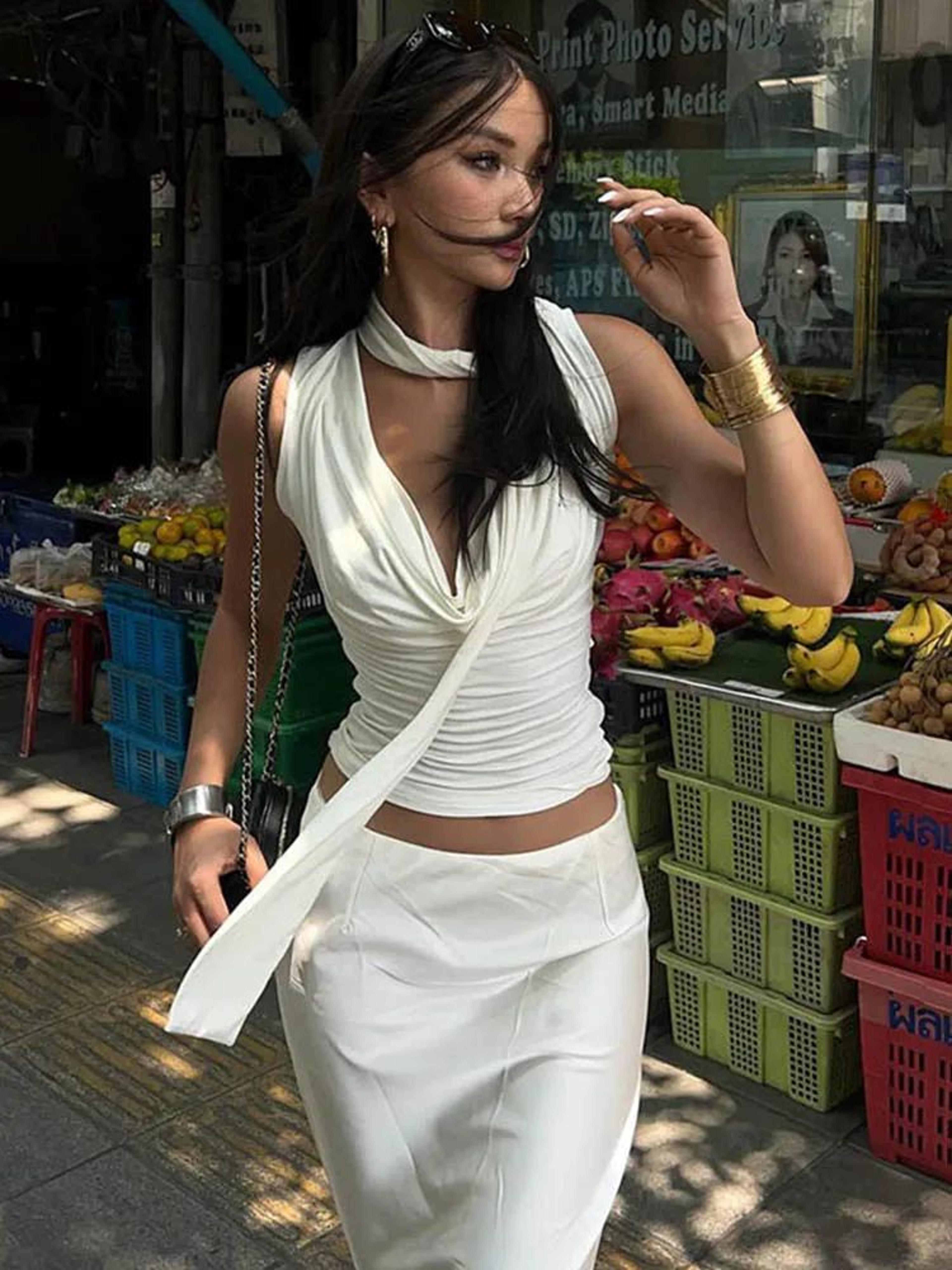 Womens VNeck Bandage Slim Tank Top  Sexy Streetwear Knitted Crop 1