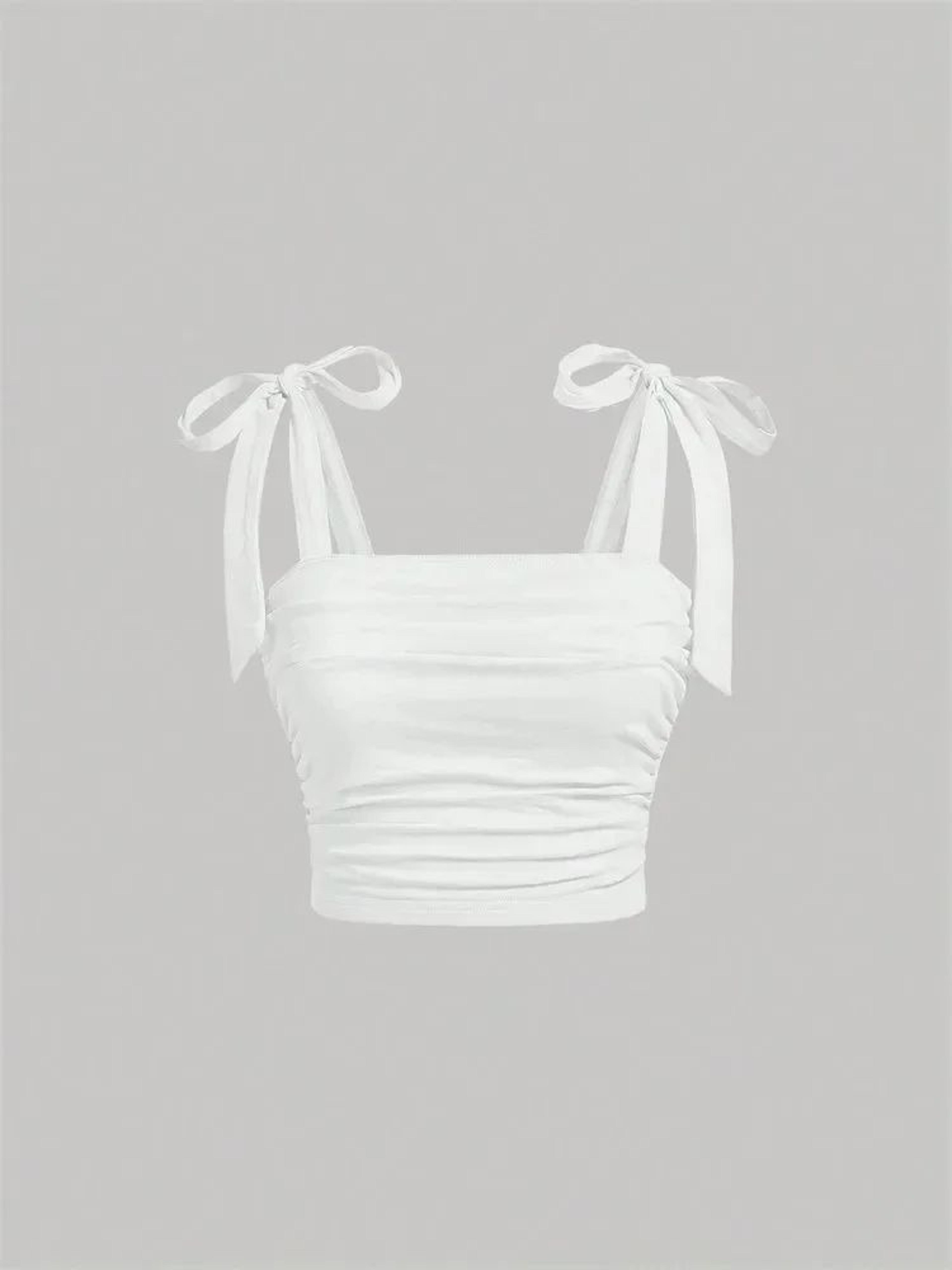Solid Tie Shoulder Ruched Crop Cami  Y2K Backless Bow Streetwear Top 14