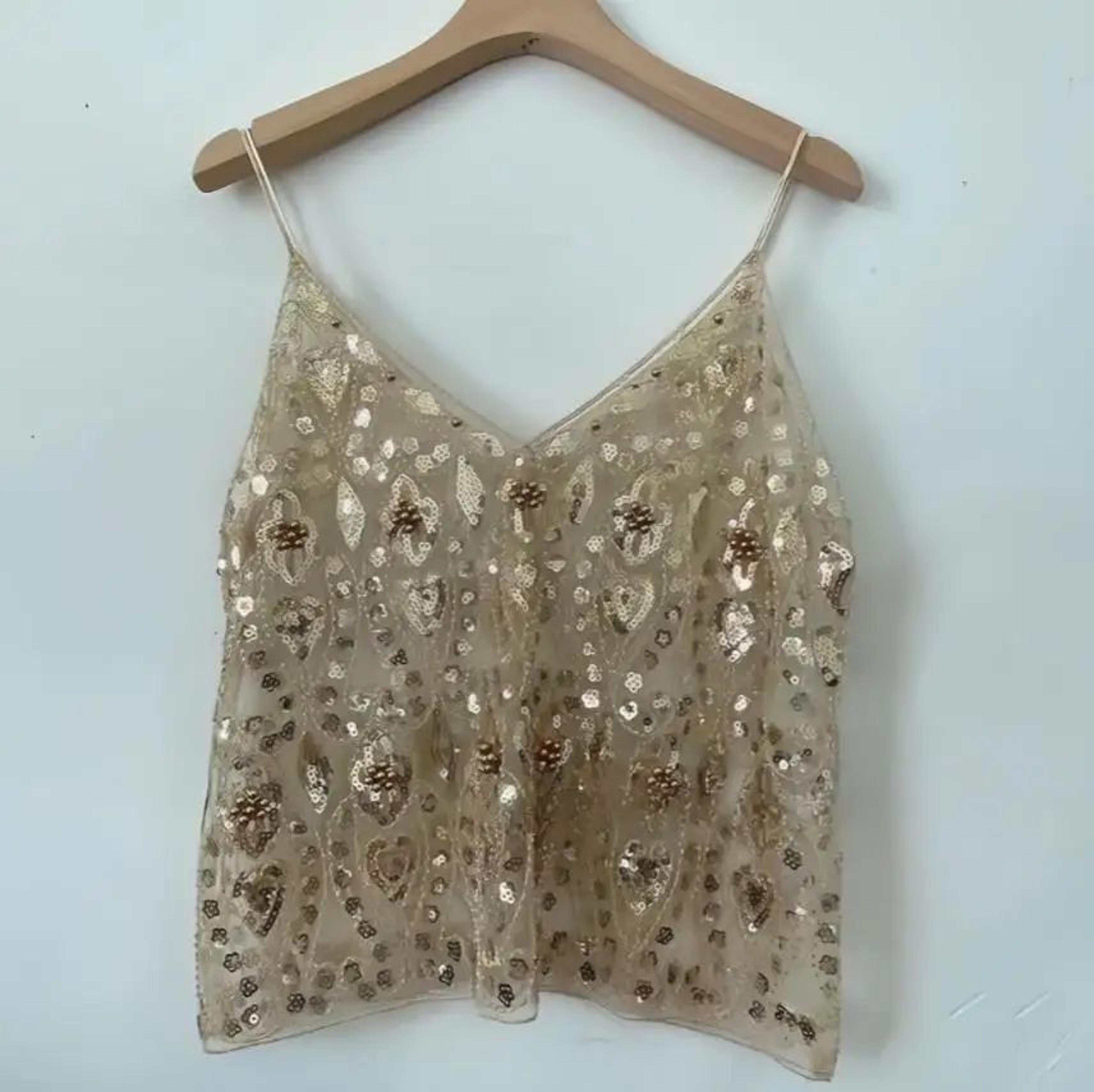 Sequin Beaded Flower OpenBack VNeck Cami  Sheer Chic Summer Vest 3