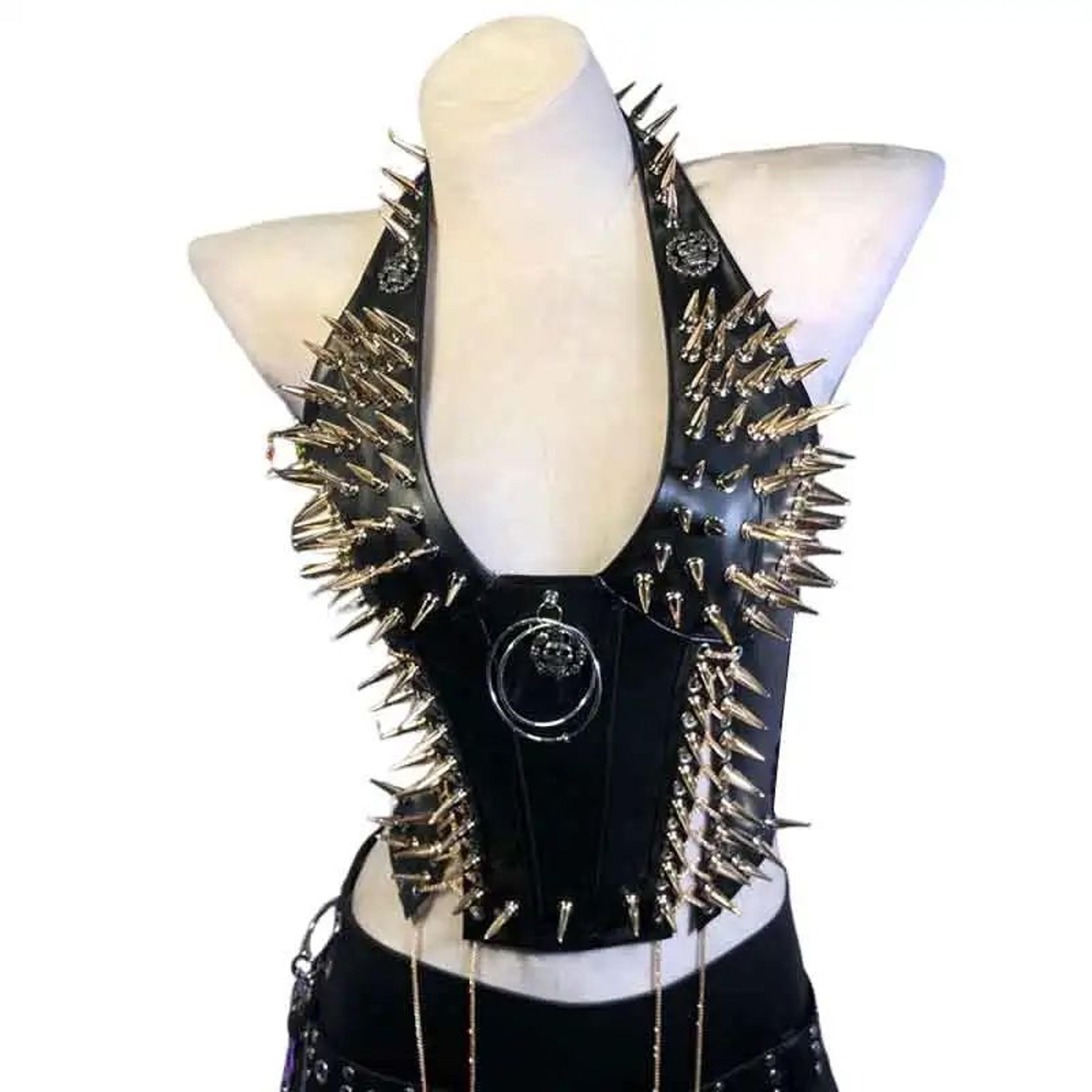 Gothic PU Leather Spike Tank Top  Rivet Y2K Cyber Punk Crop 8