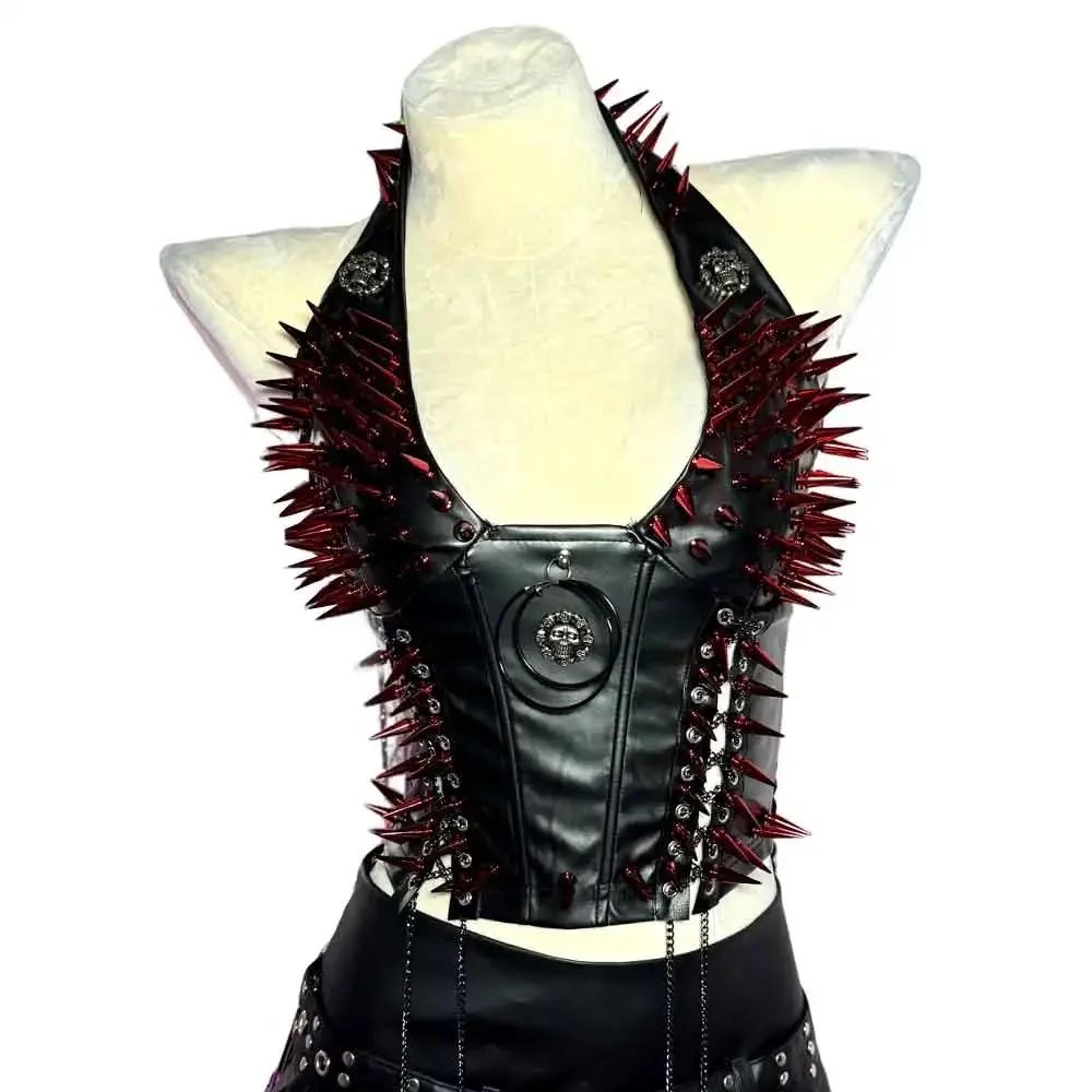 Gothic PU Leather Spike Tank Top  Rivet Y2K Cyber Punk Crop 14