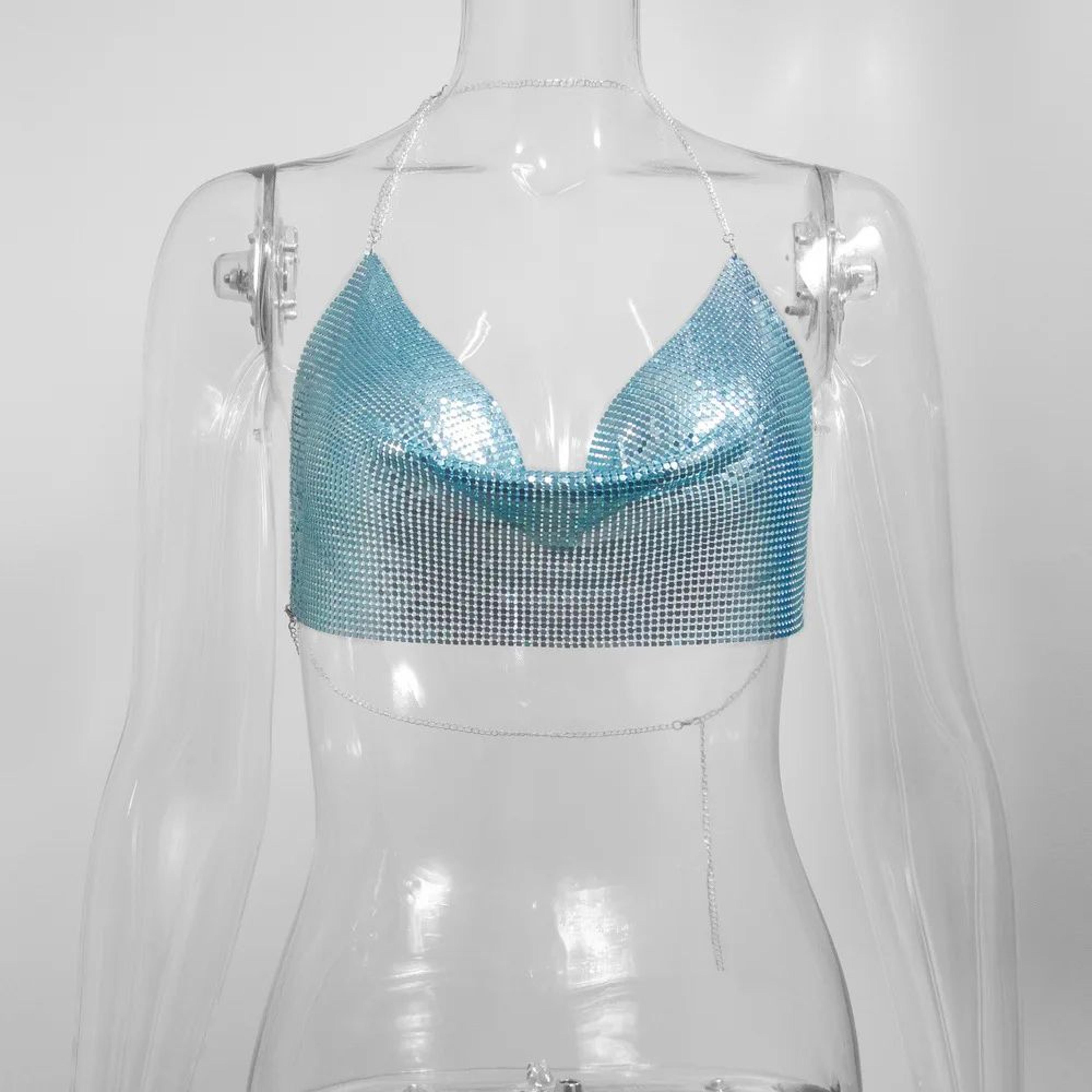 Metallic Halter Corset Crop Top  Sexy Glitter Backless Party Tank For Women 5