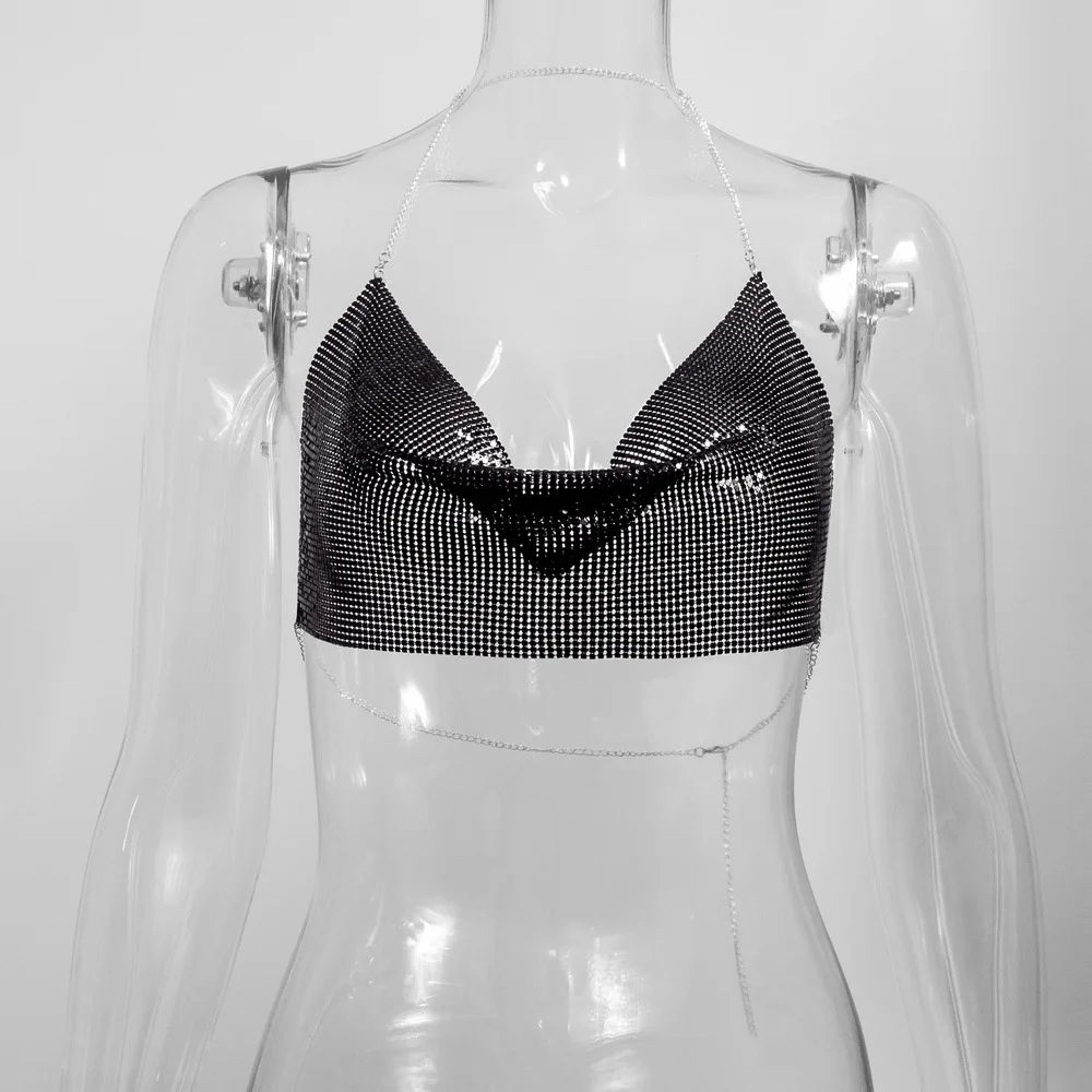 Metallic Halter Corset Crop Top  Sexy Glitter Backless Party Tank For Women 6