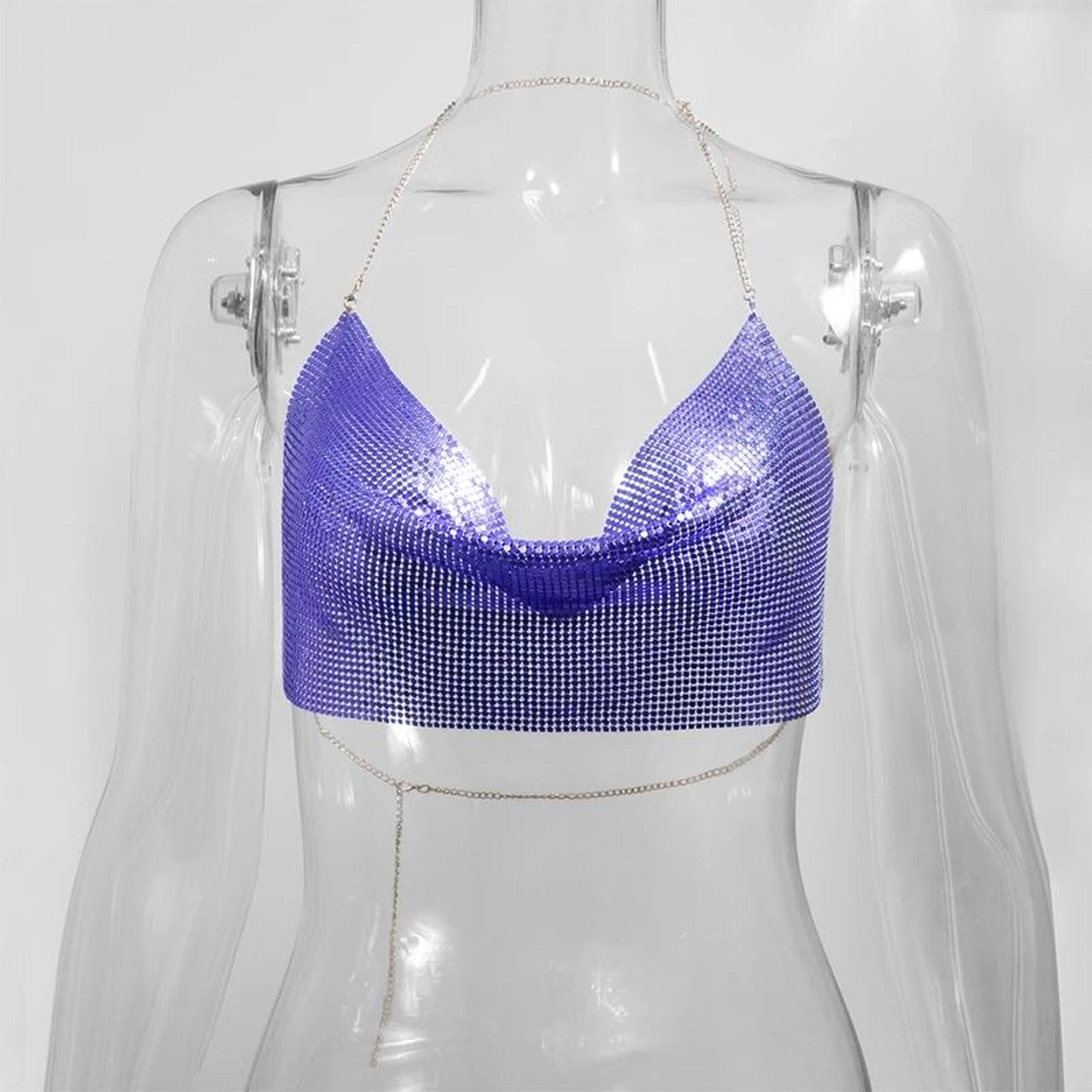 Metallic Halter Corset Crop Top  Sexy Glitter Backless Party Tank For Women 9