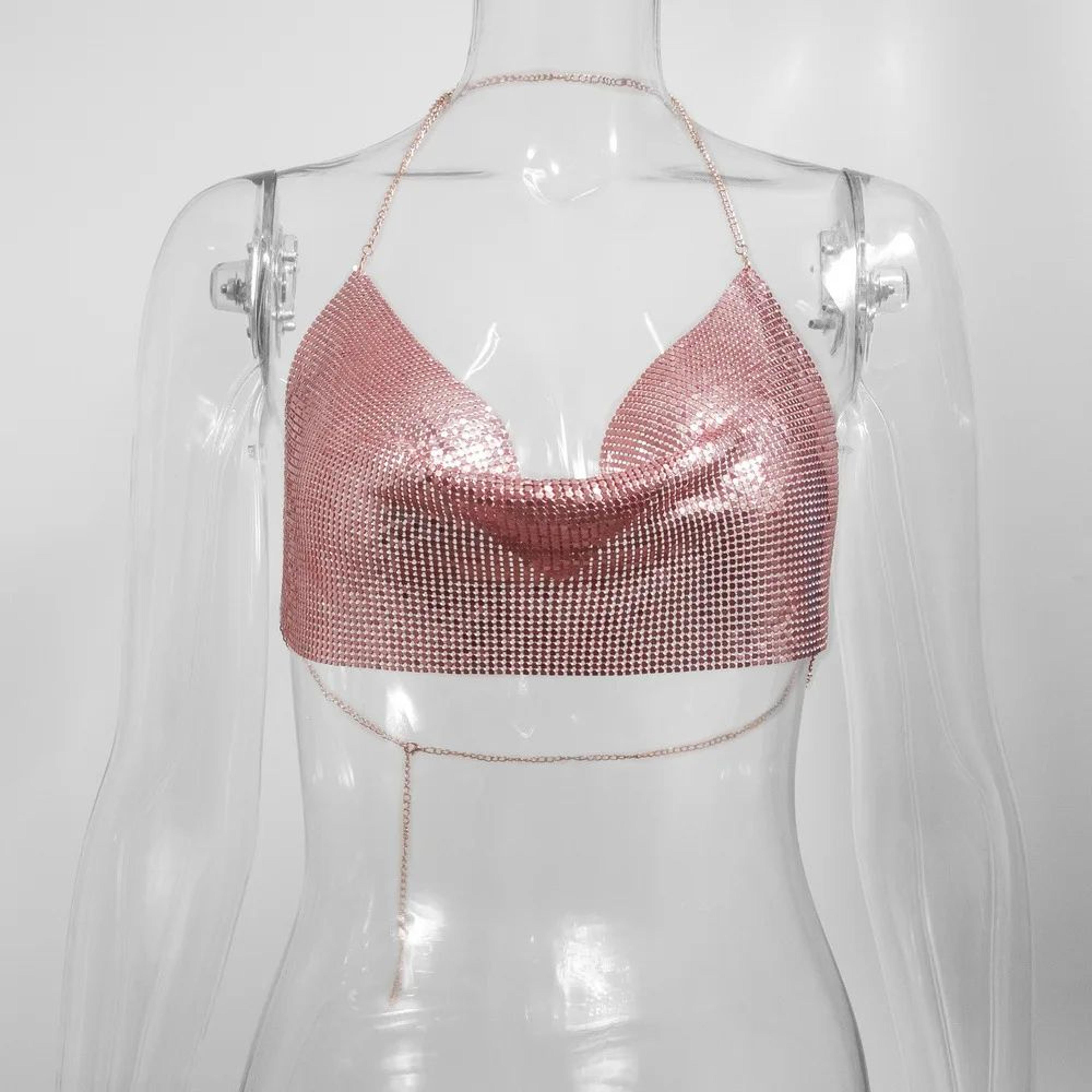 Metallic Halter Corset Crop Top  Sexy Glitter Backless Party Tank For Women 11