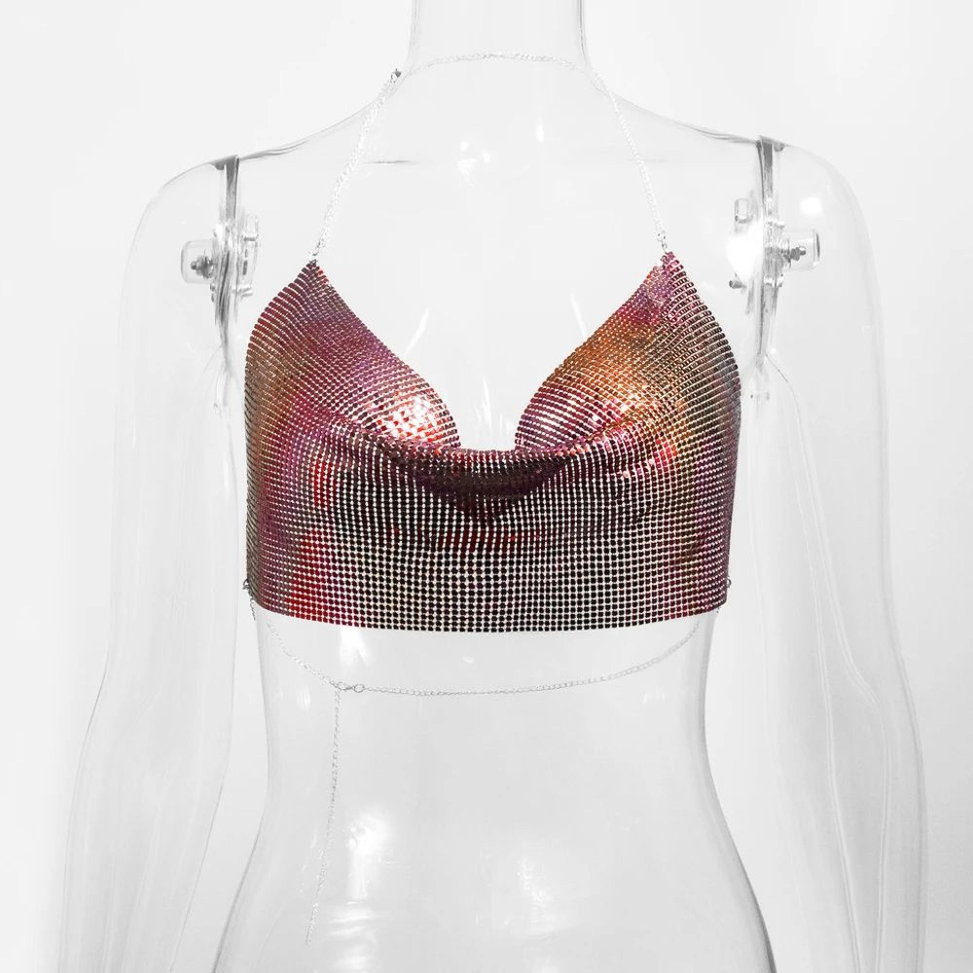Metallic Halter Corset Crop Top  Sexy Glitter Backless Party Tank For Women 16