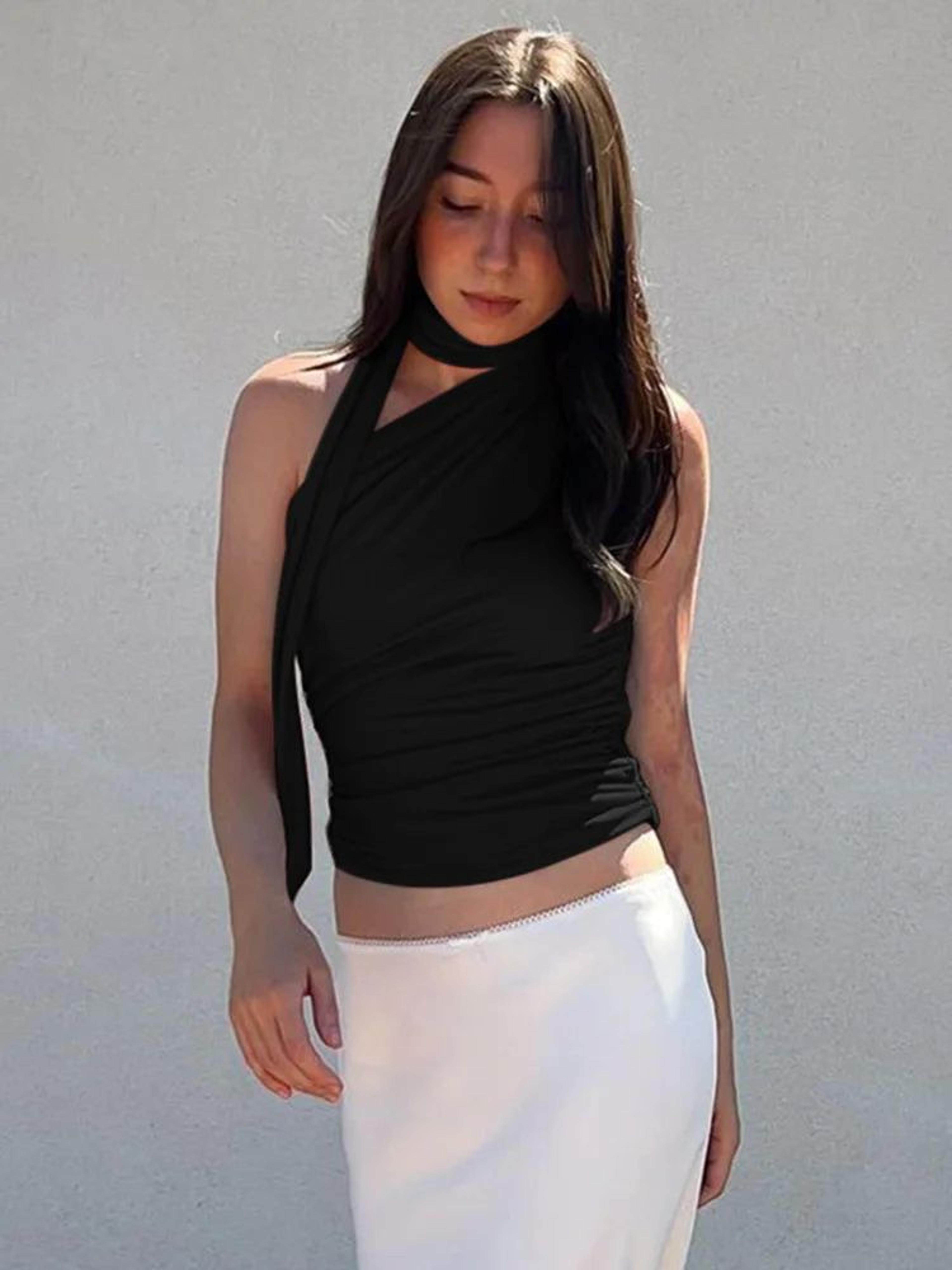 Dozw Vintage Y2K OffShoulder Halter Crop Top  Sexy Backless Summer Club Tank For Women 3