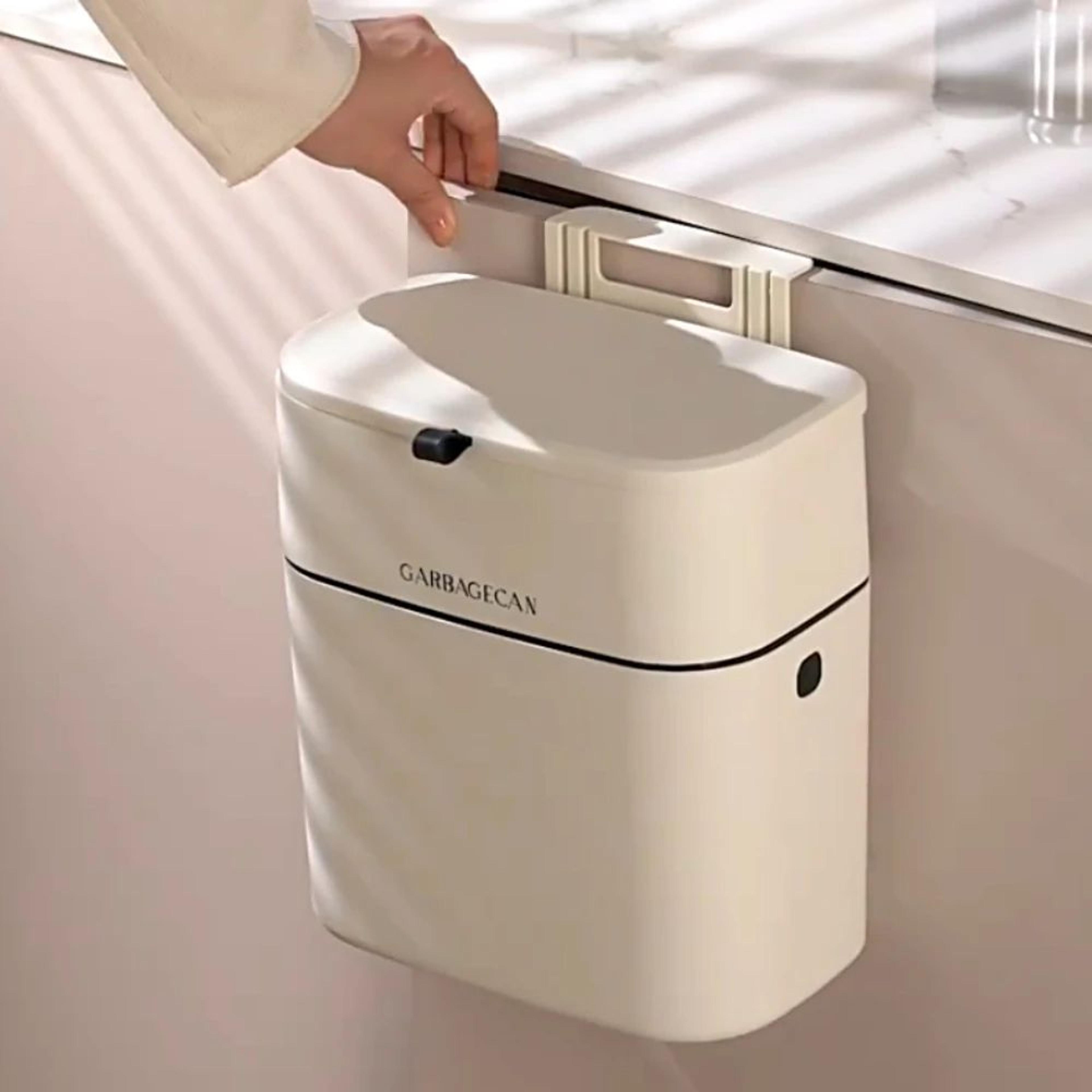 Hanging PressTop Garbage Bin  Large Capacity WallMounted Bathroom Trash Can With Clamshell Lid 1