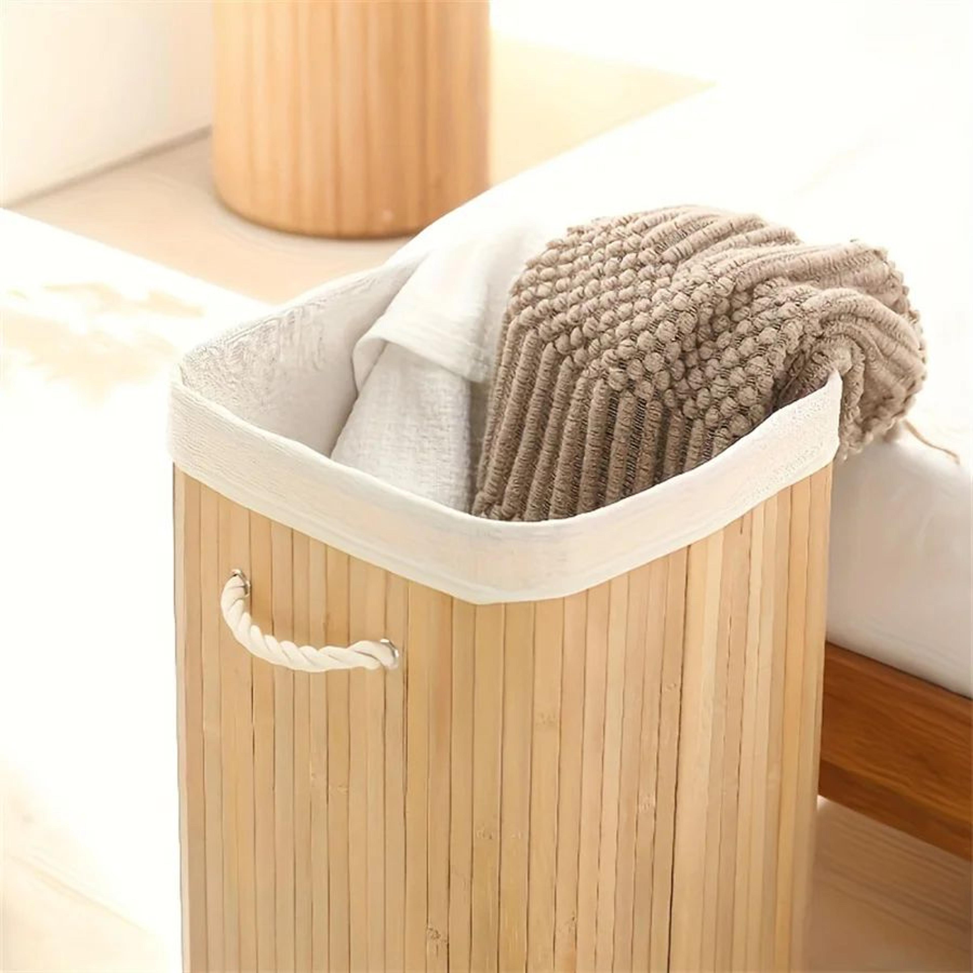 Foldable Bamboo Laundry  Storage Basket  Large Capacity Organizer For Bedroom  Bathroom 2
