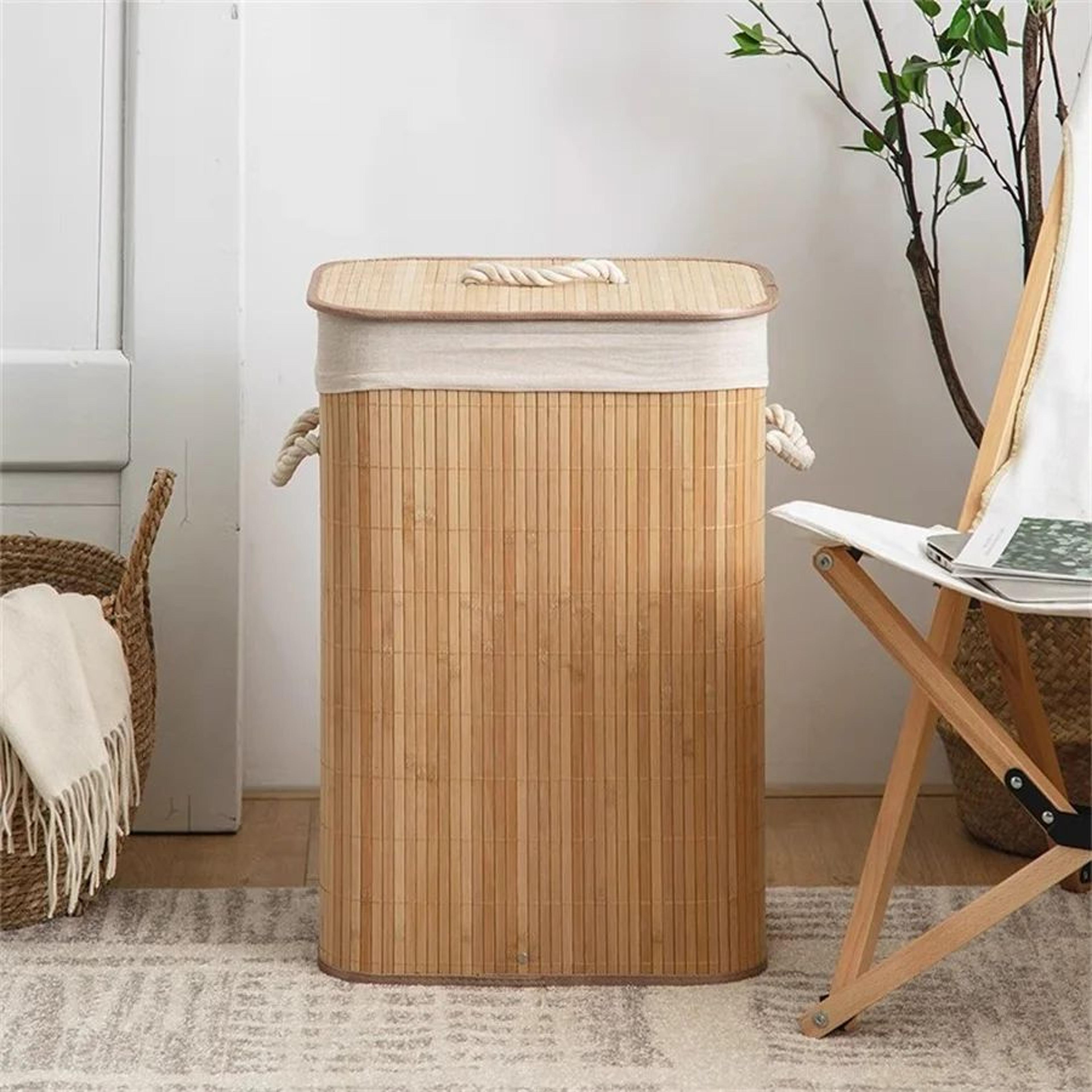 Foldable Bamboo Laundry  Storage Basket  Large Capacity Organizer For Bedroom  Bathroom 4