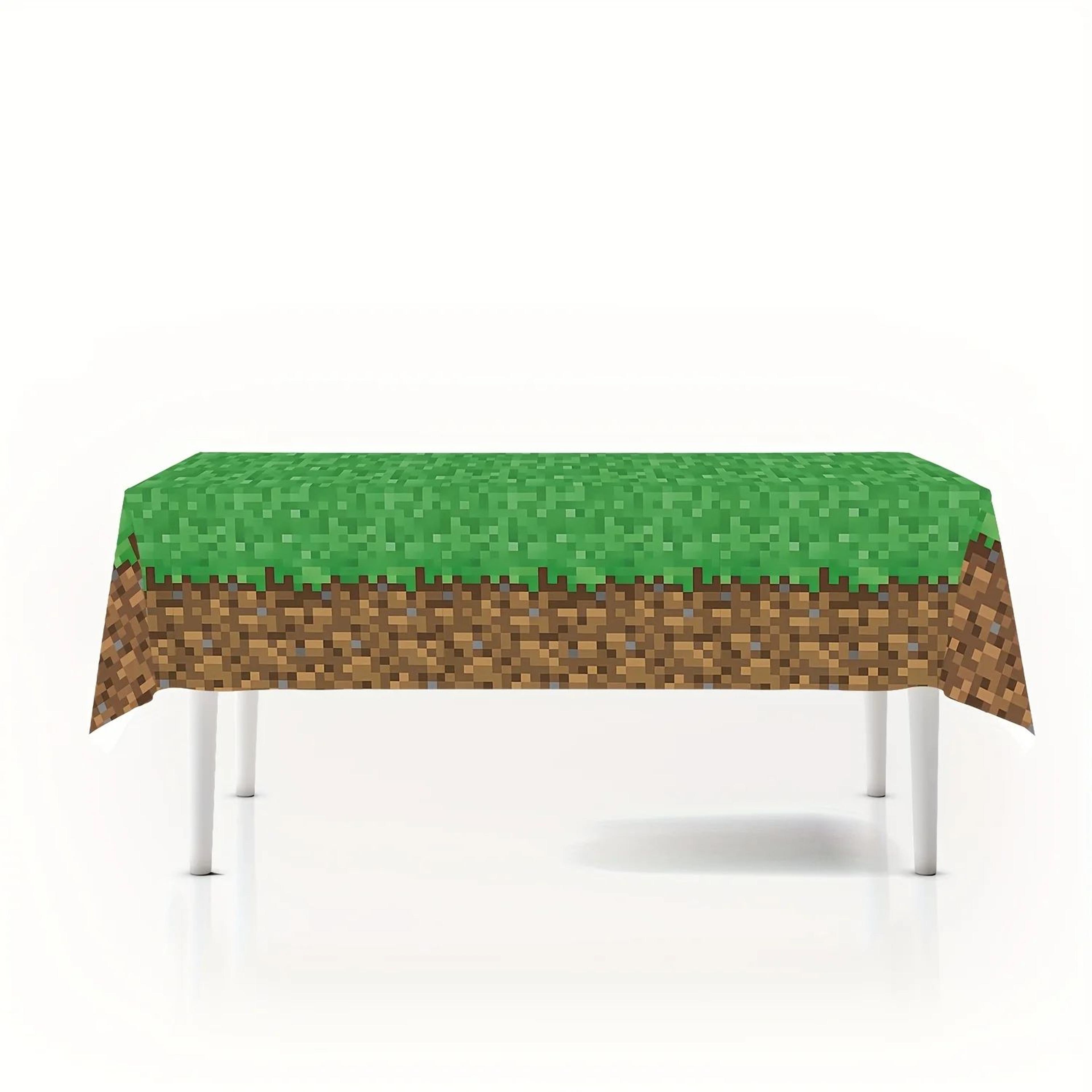 Green Pixel Lawn Disposable Rectangular Tablecloth  Party  Event Decoration Cover 3