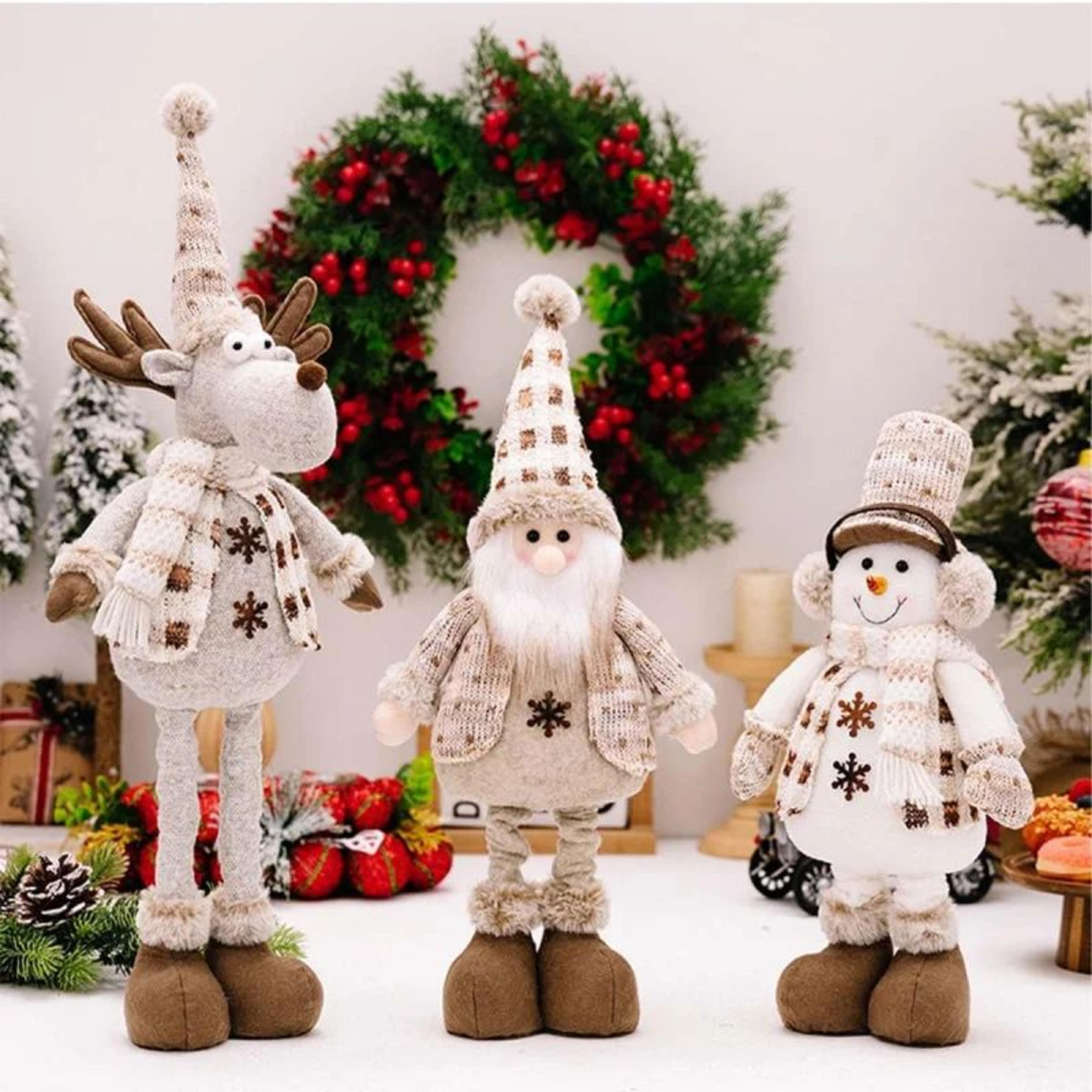 adjustable extendable christmas plush dolls – santa, snowman & reindeer tabletop decorations