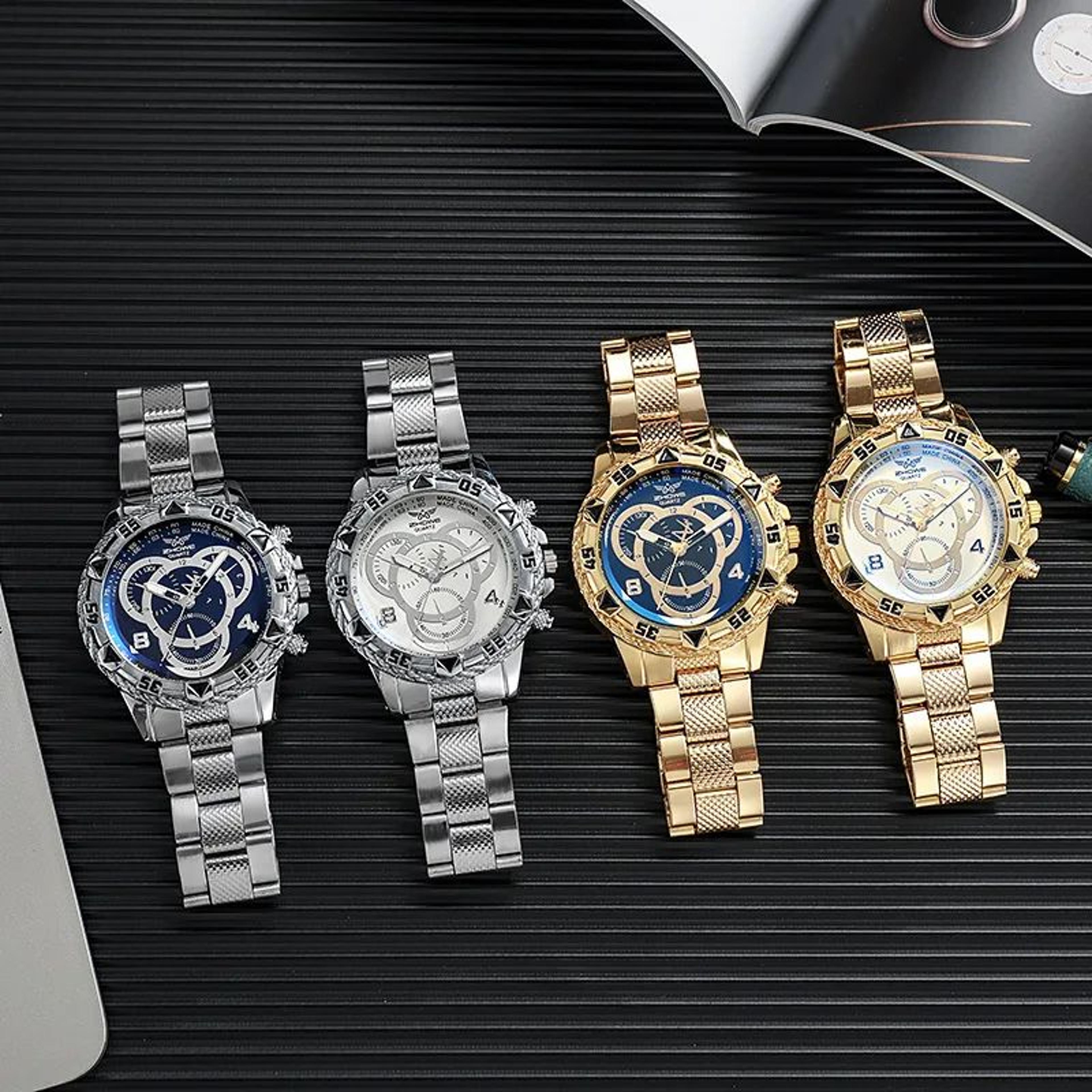 TVK Luxury Classic Business Mens Quartz Watch  Large Dial Blue Light ThreeEye Stainless Steel Wrist 5