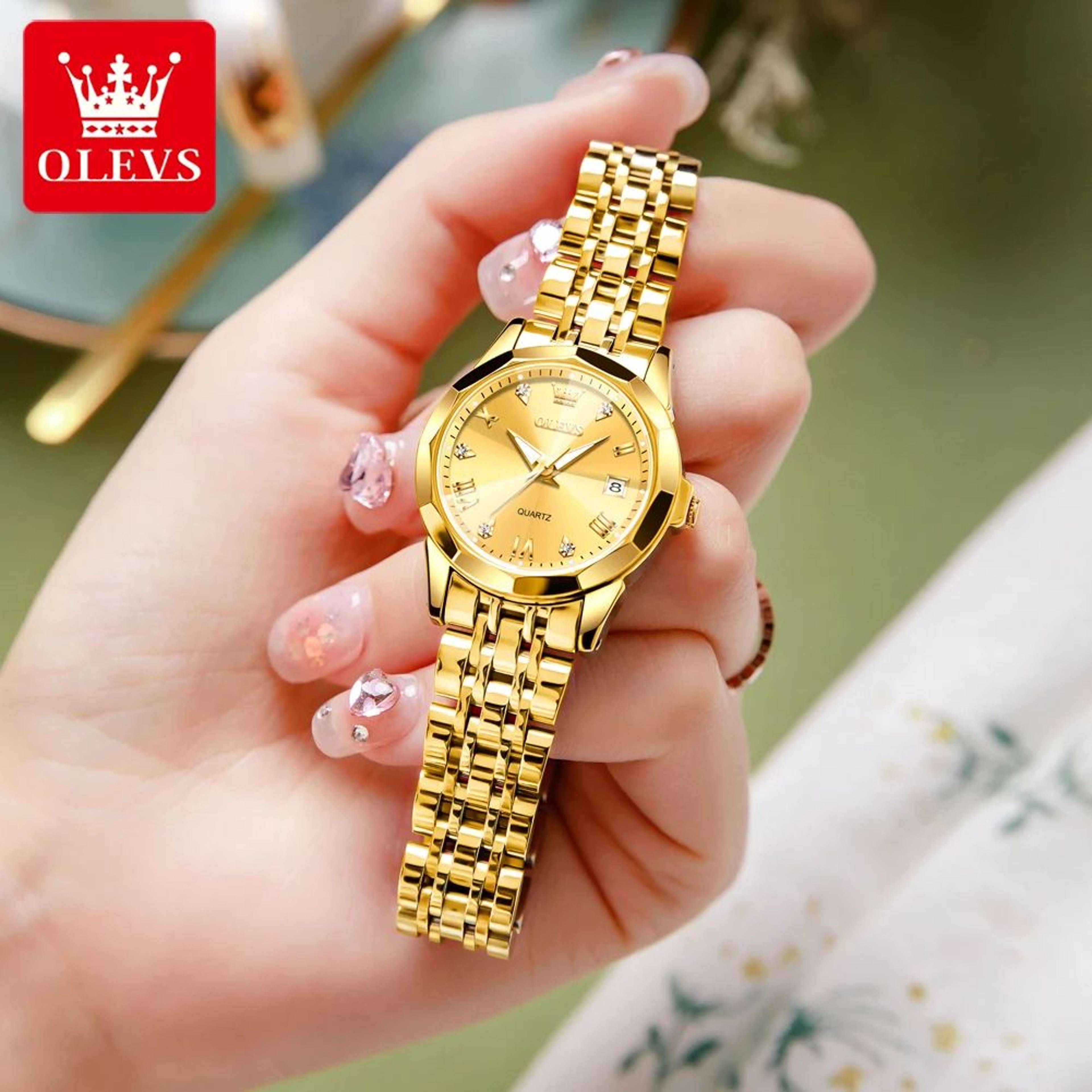 OLEVS Elegant Golden Womens Quartz Watch  Waterproof Stainless Steel Luxury Ladies Wristwatch 2