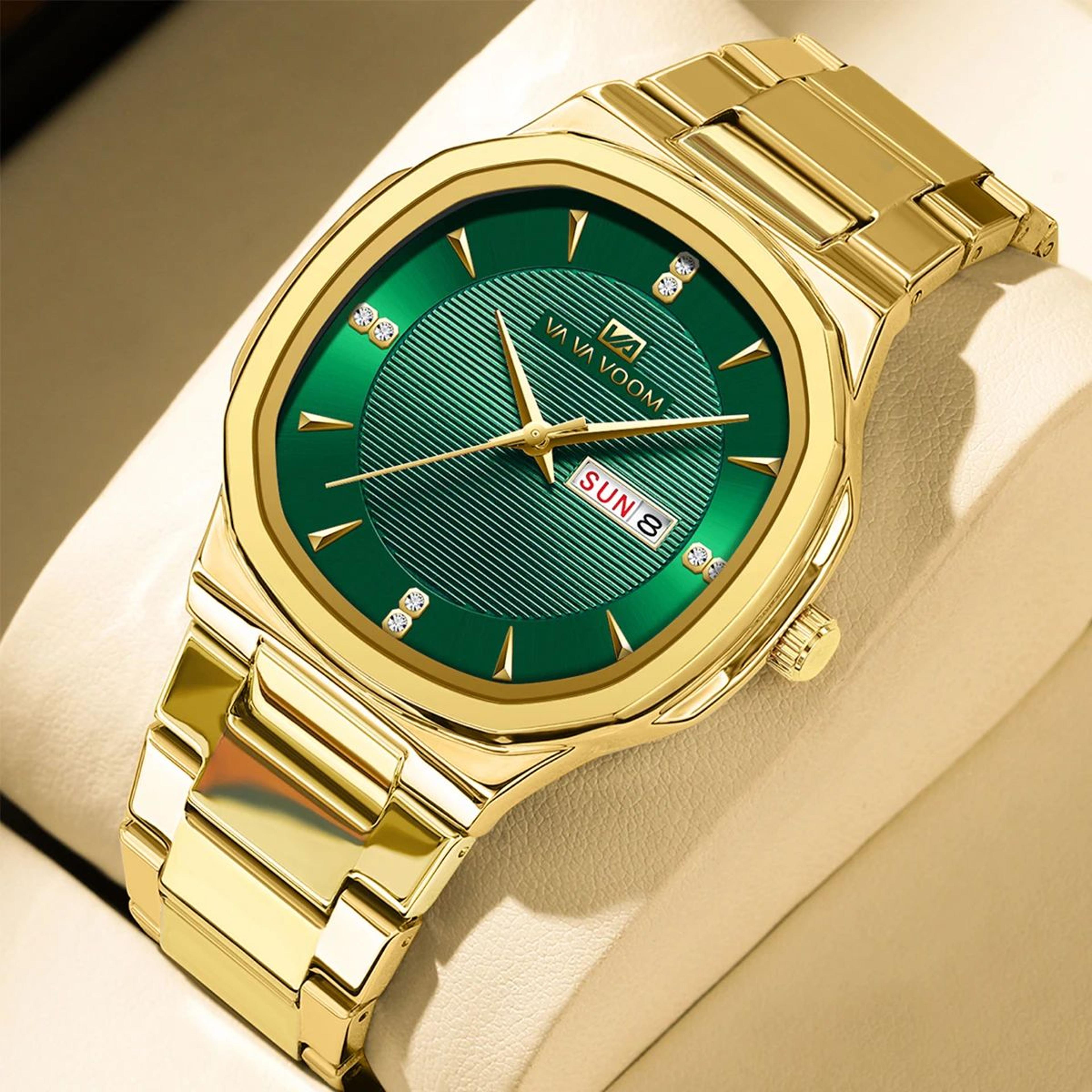 VA VA VOOM Gold Rhinestone Mens Luxury Watch  41MM Stainless Steel Waterproof Quartz Business Timep 10