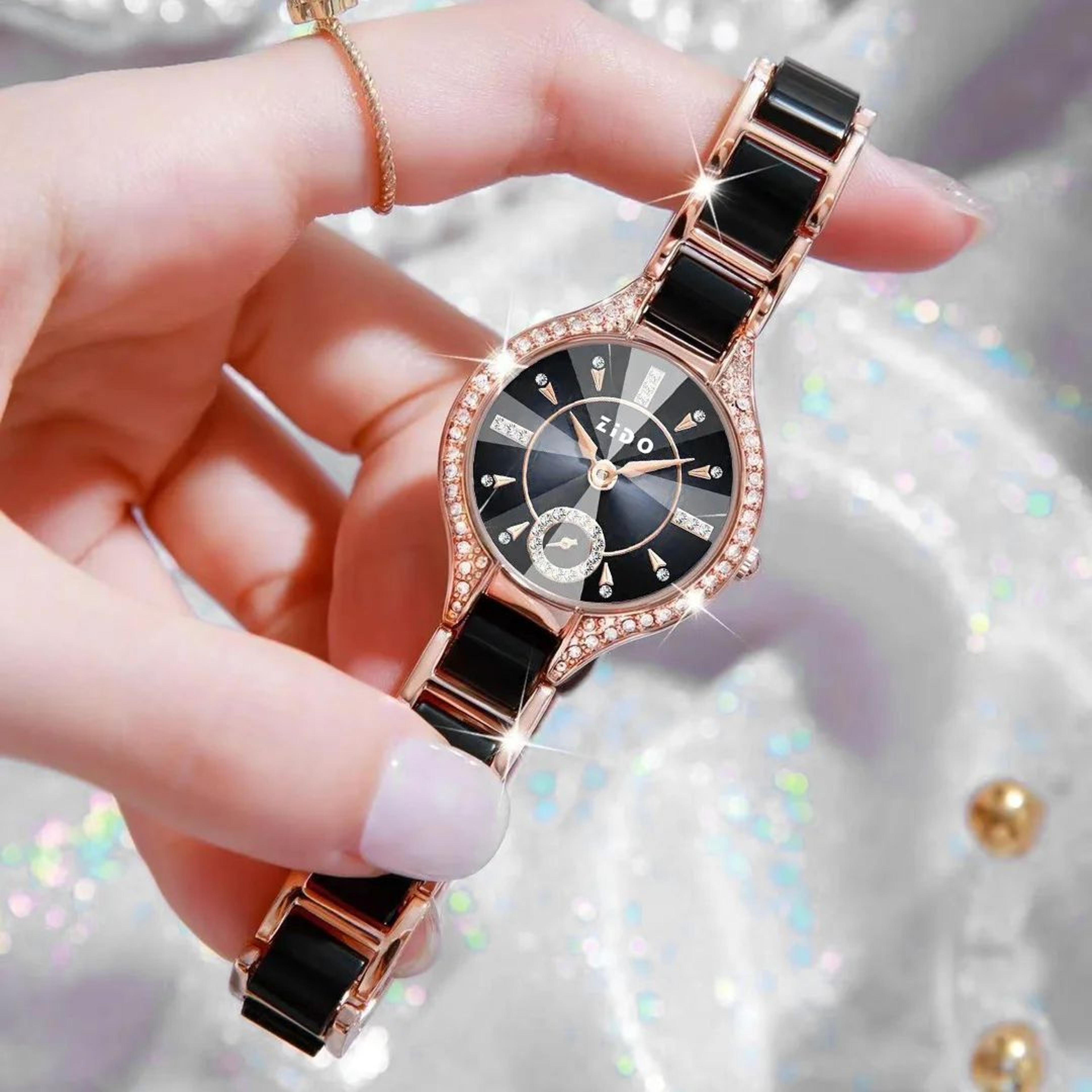 Retro Luxe Diamond Inlaid Womens Waterproof Stainless Steel Quartz Watch 4