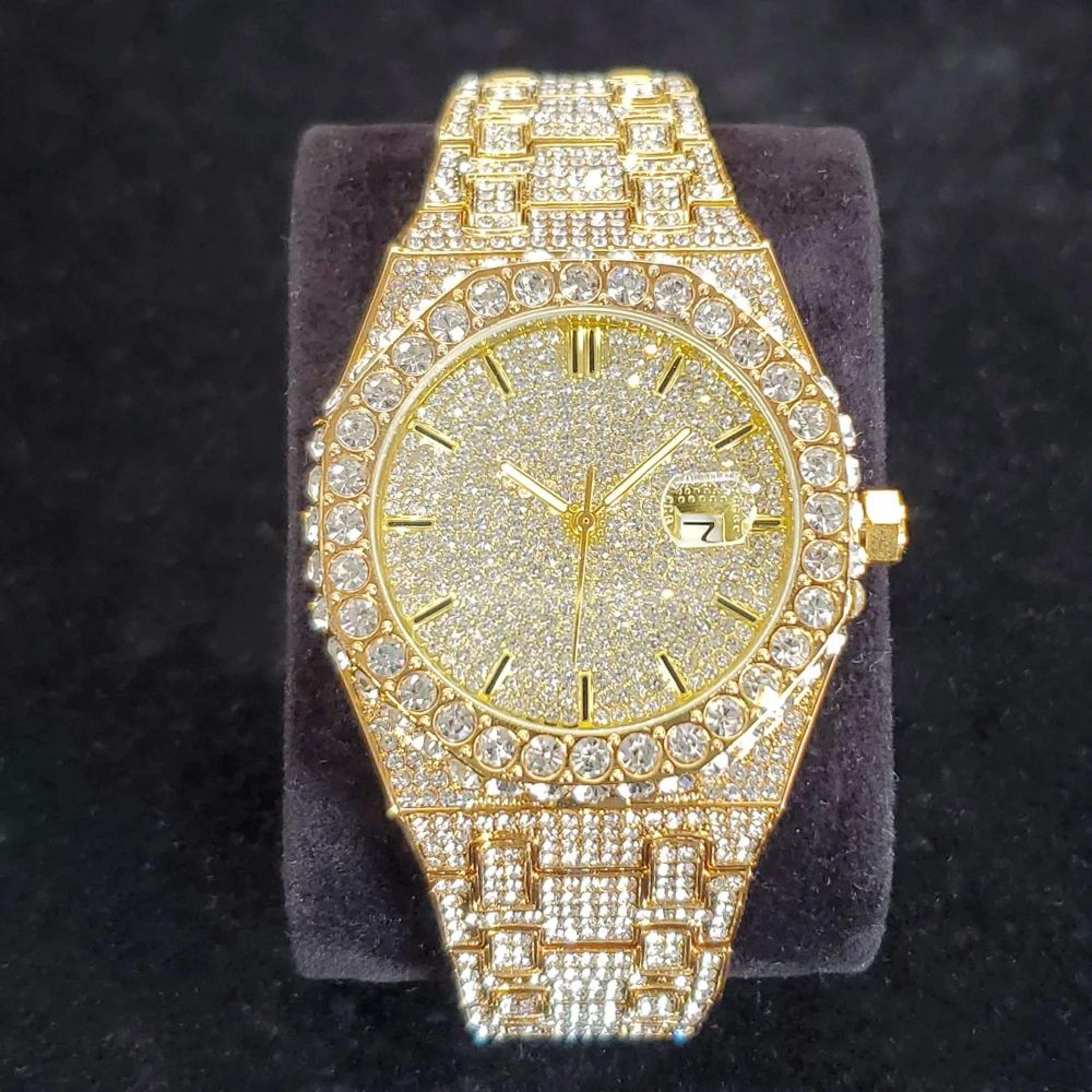 UNIGUET DA04 Iced Out Gold Diamond Mens Luxury Quartz Watch  Stainless Steel Hip Hop Style 0