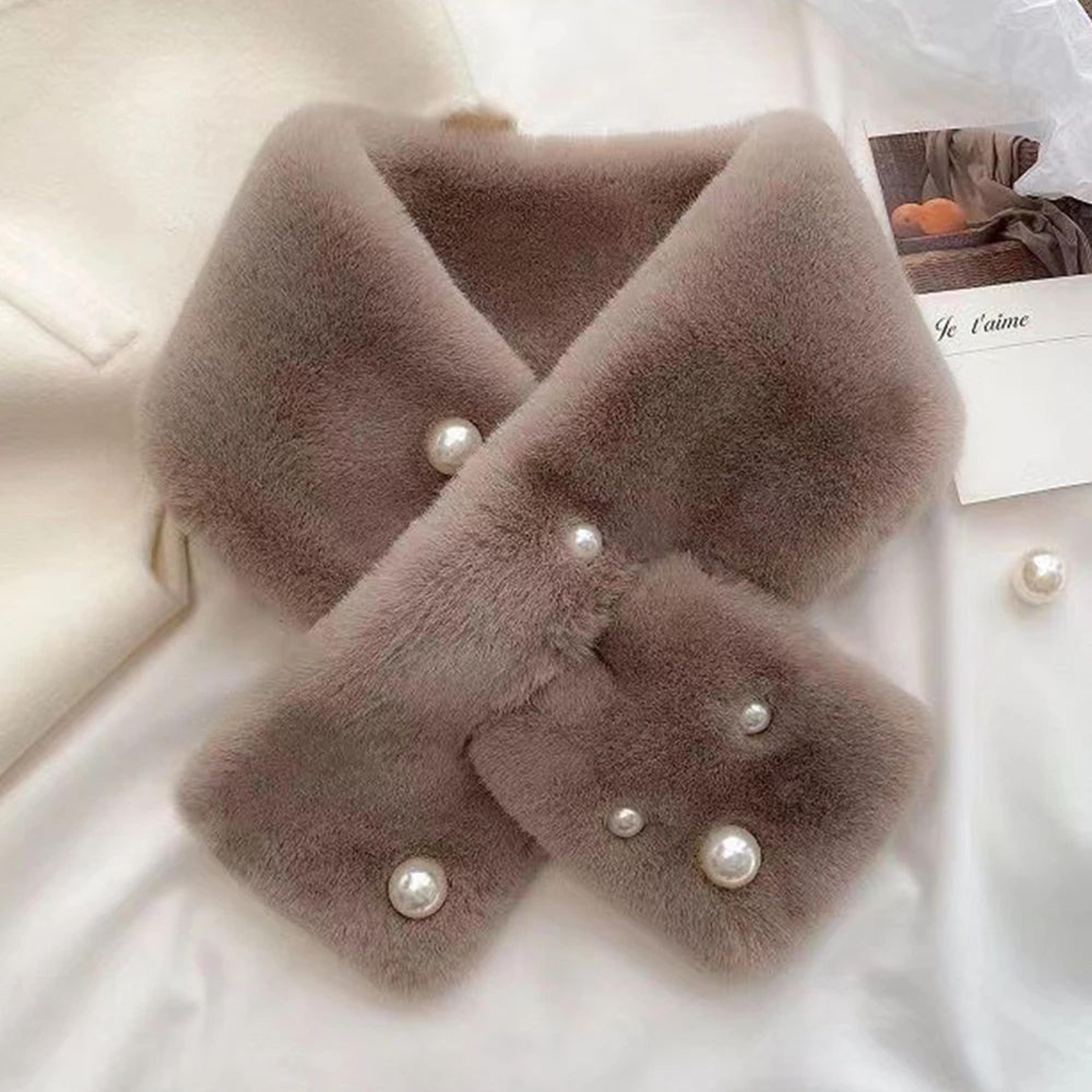 Luxury Faux Rabbit Fur Cross Collar Scarf  Womens Thick Winter Furry Neck Warmer 16