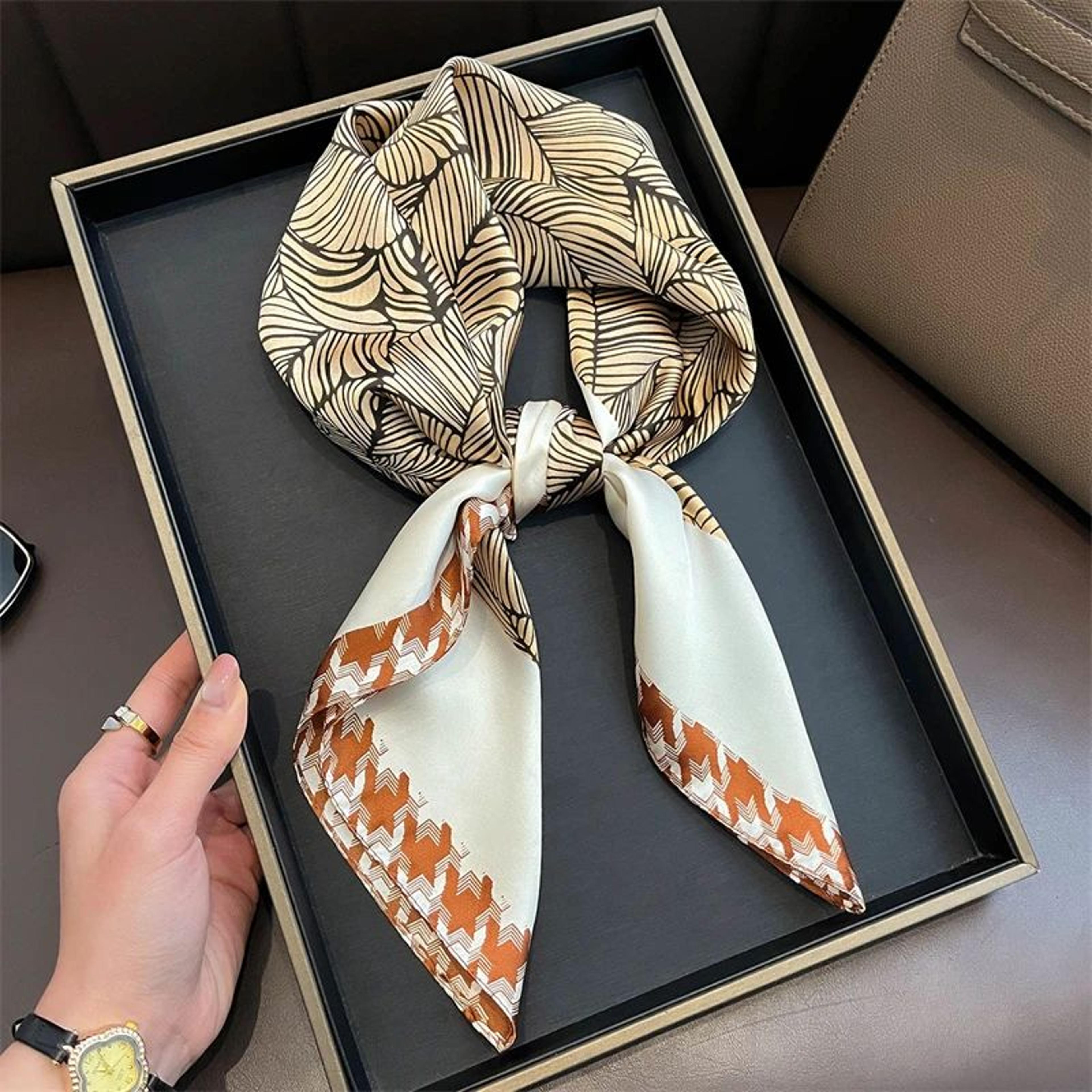 Elegant Lightweight Square Silk Scarf  Breathable Womens Neck  Hair Wrap 11