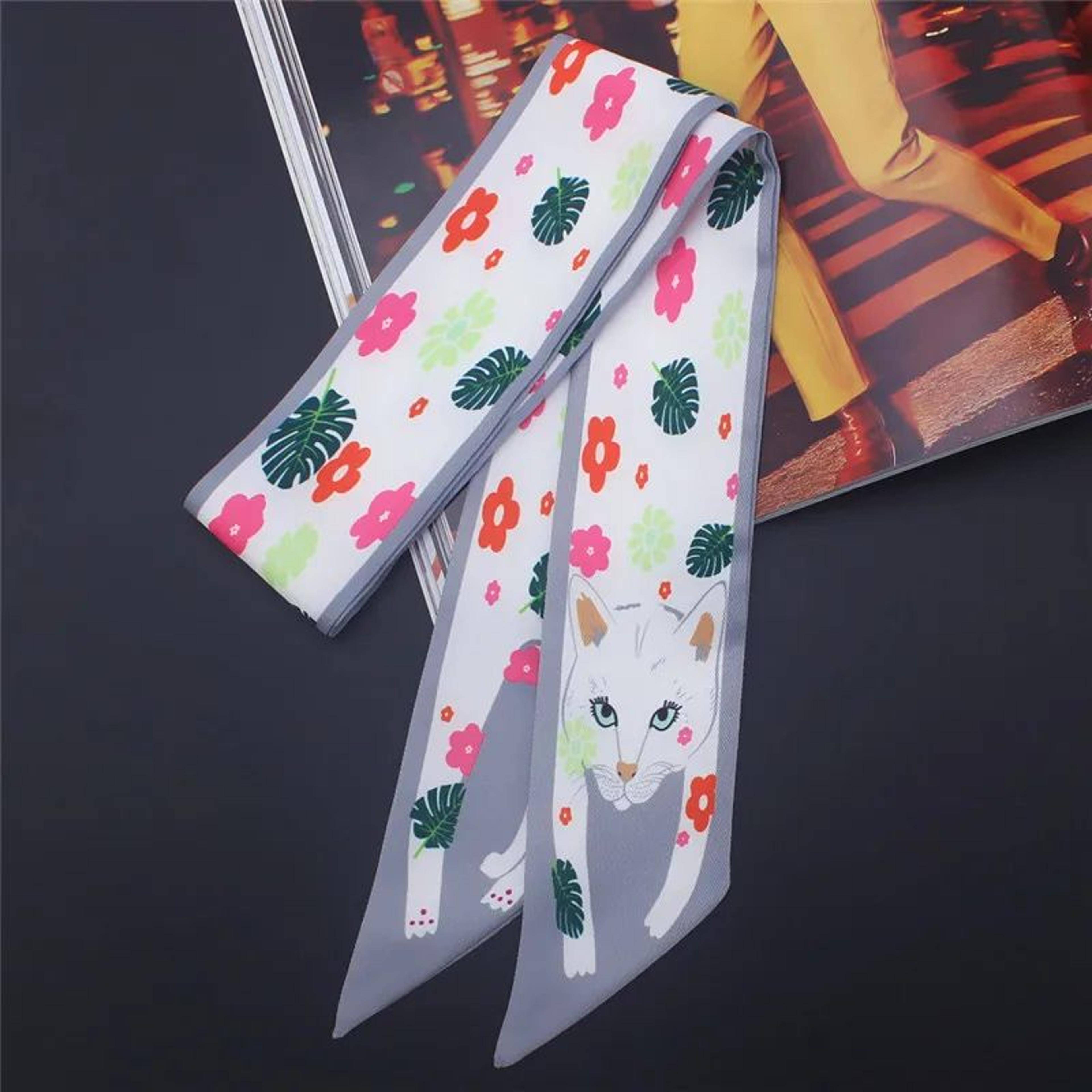 Luxury Animal Print Silk Skinny Scarf  Designer Bag Ribbon  Fashion Hair Tie 2