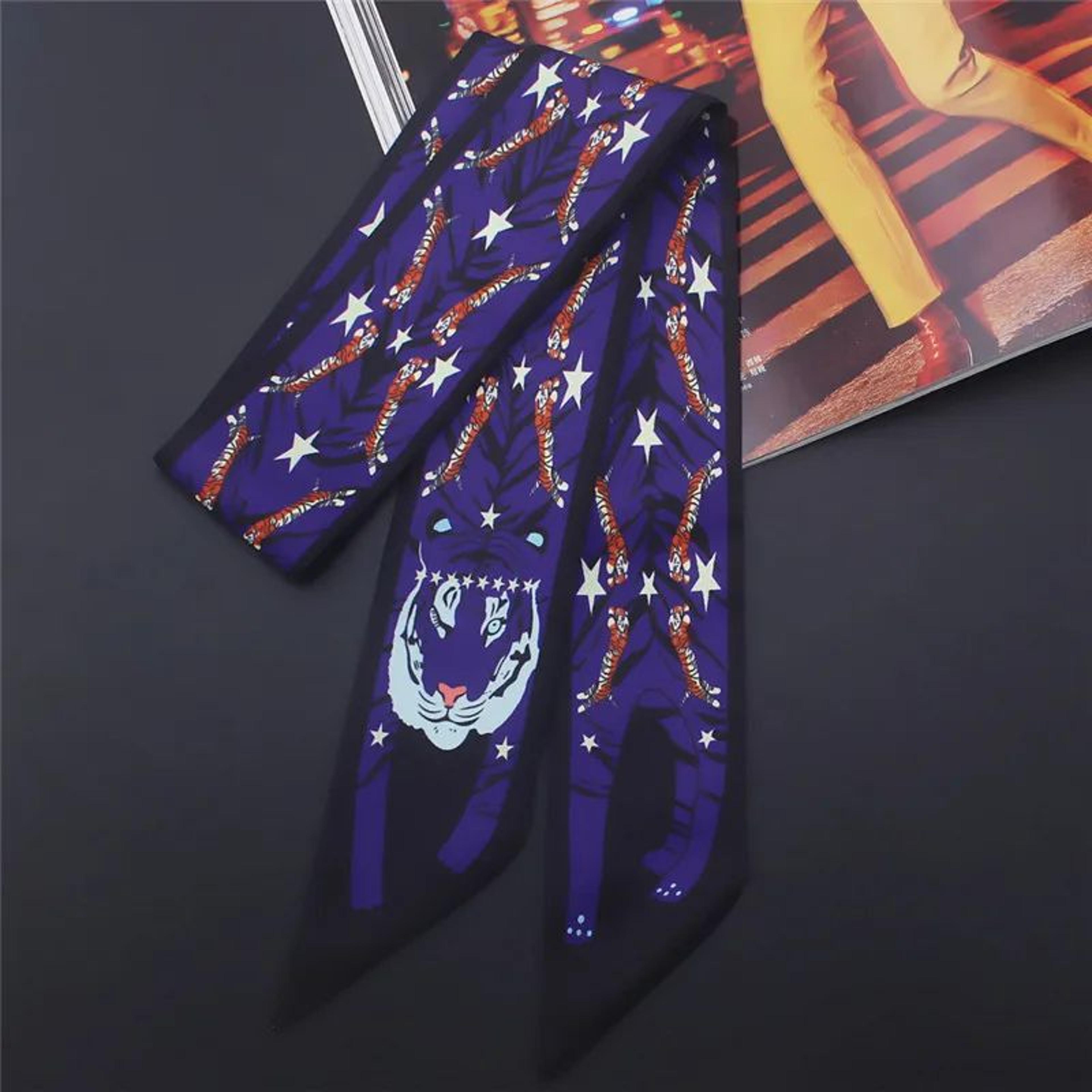 Luxury Animal Print Silk Skinny Scarf  Designer Bag Ribbon  Fashion Hair Tie 7