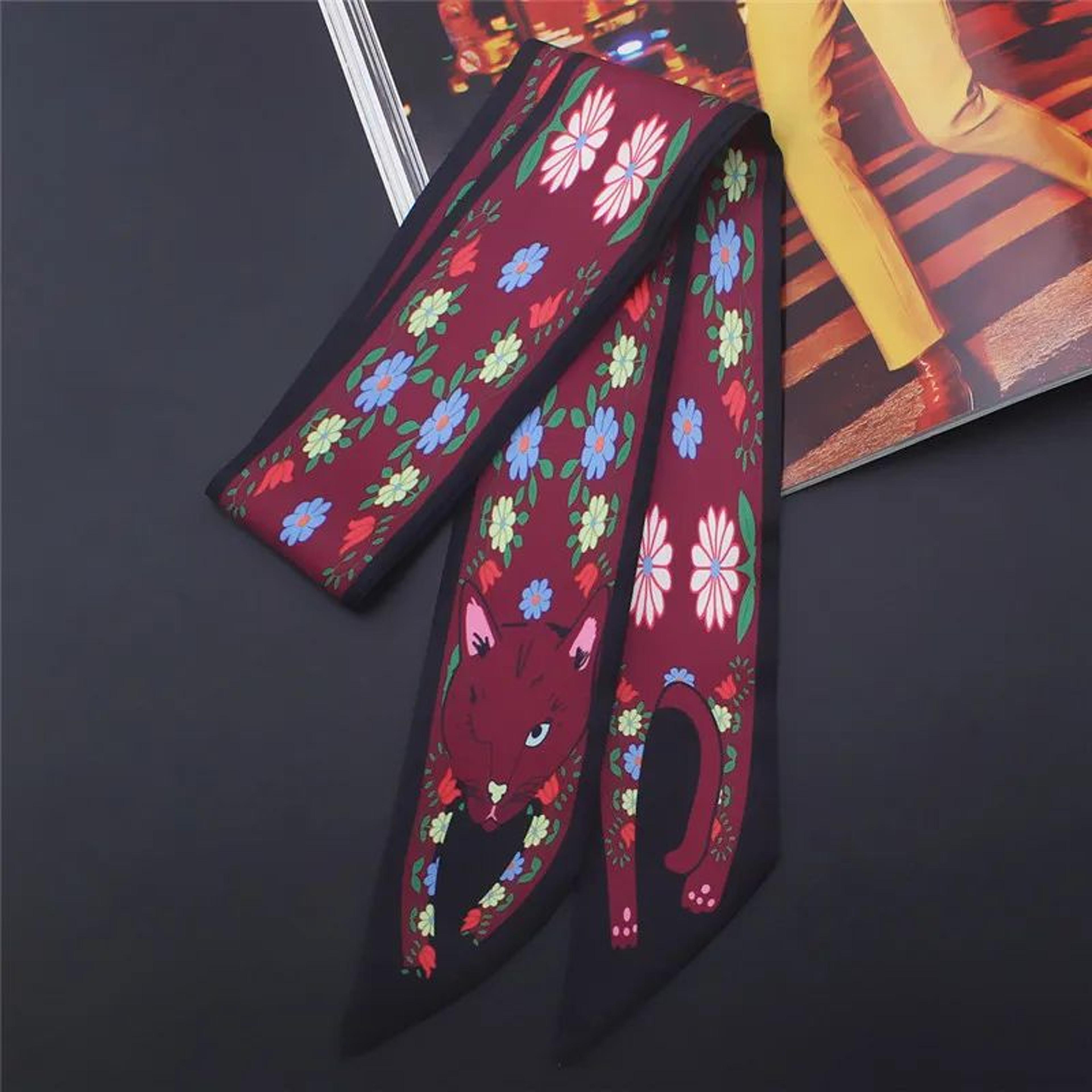Luxury Animal Print Silk Skinny Scarf  Designer Bag Ribbon  Fashion Hair Tie 10