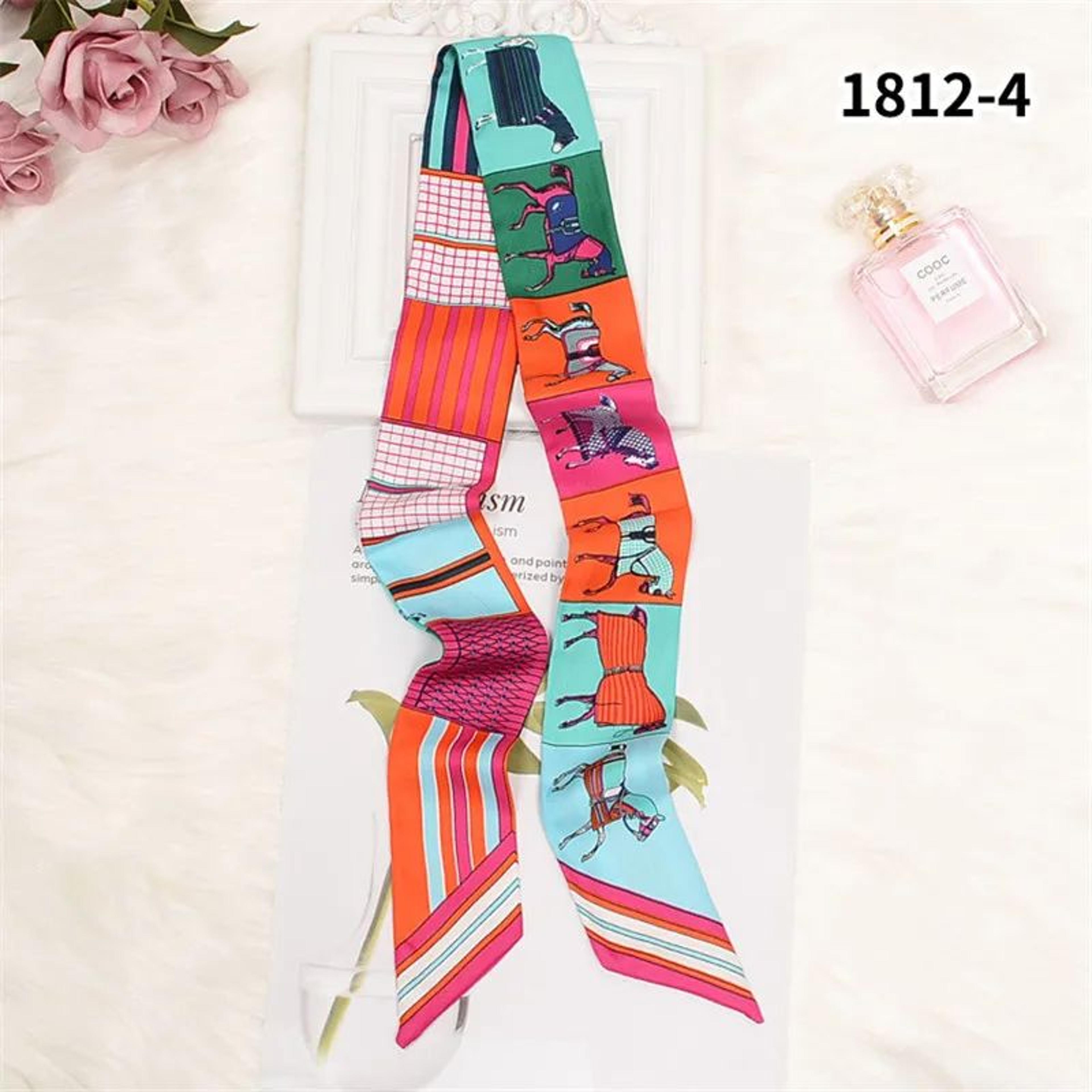 Horse Print Skinny Silk Scarf For Women  Luxury Designer Bag  Hair Tie Ribbon 9