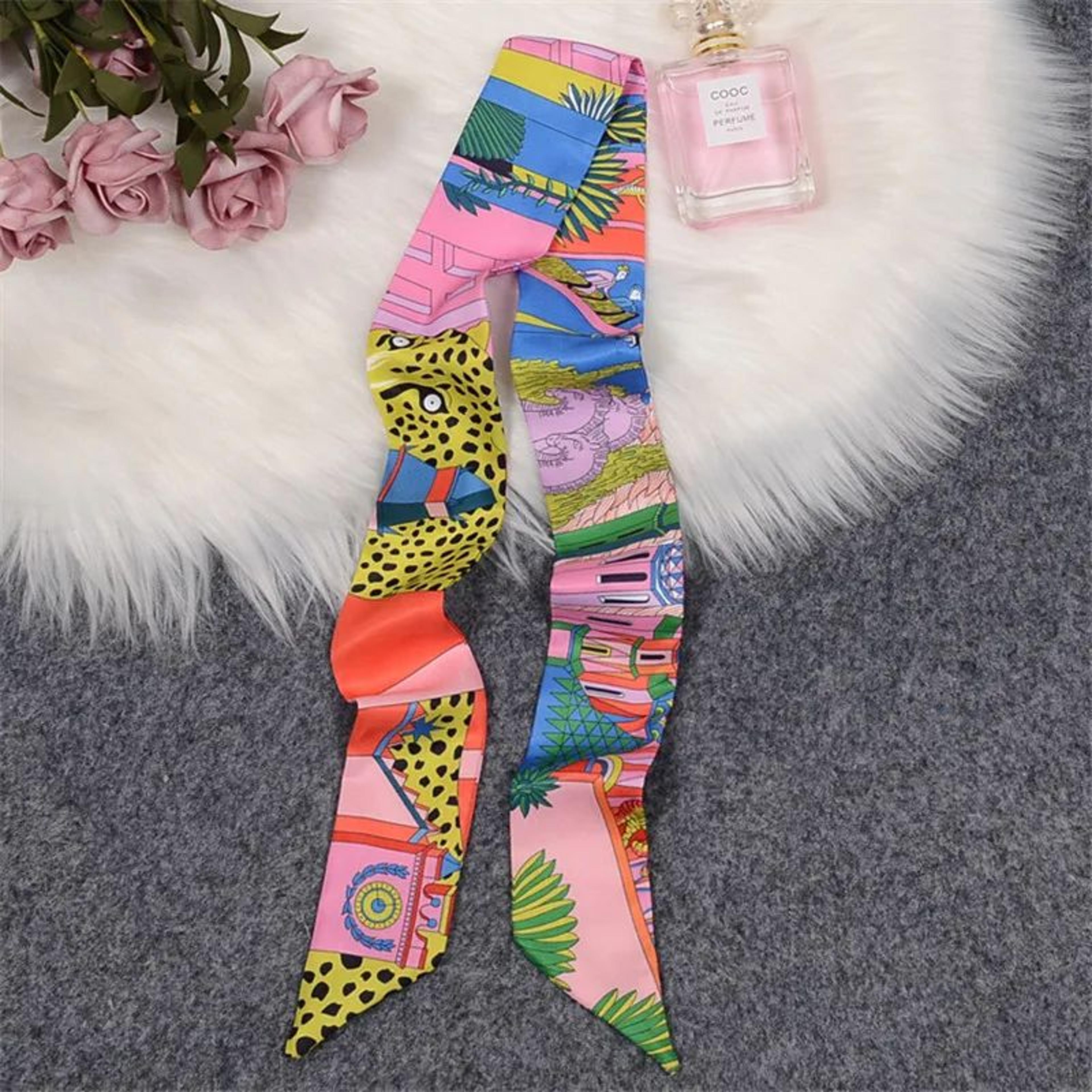 Horse Print Skinny Silk Scarf For Women  Luxury Designer Bag  Hair Tie Ribbon 11