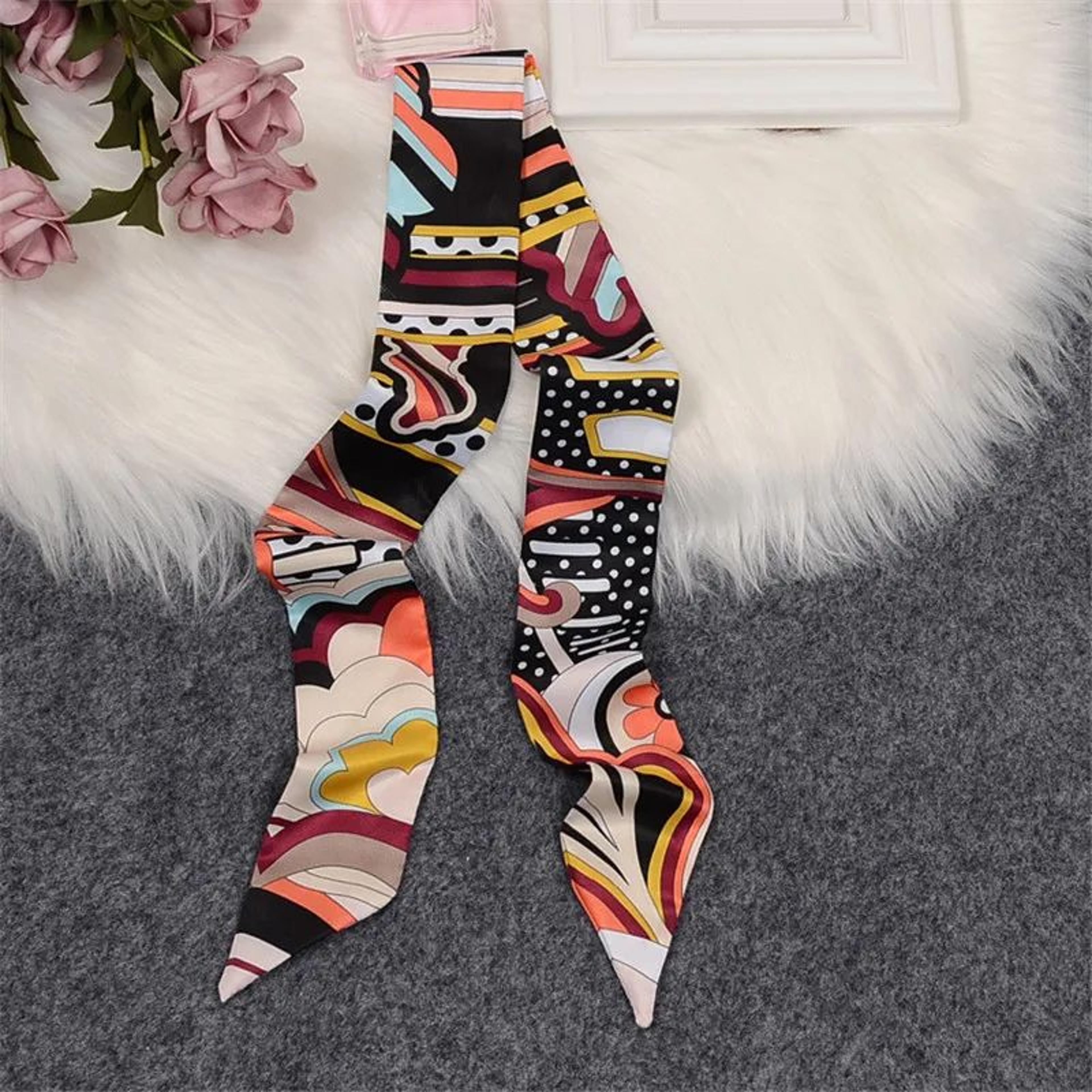 Horse Print Skinny Silk Scarf For Women  Luxury Designer Bag  Hair Tie Ribbon 28