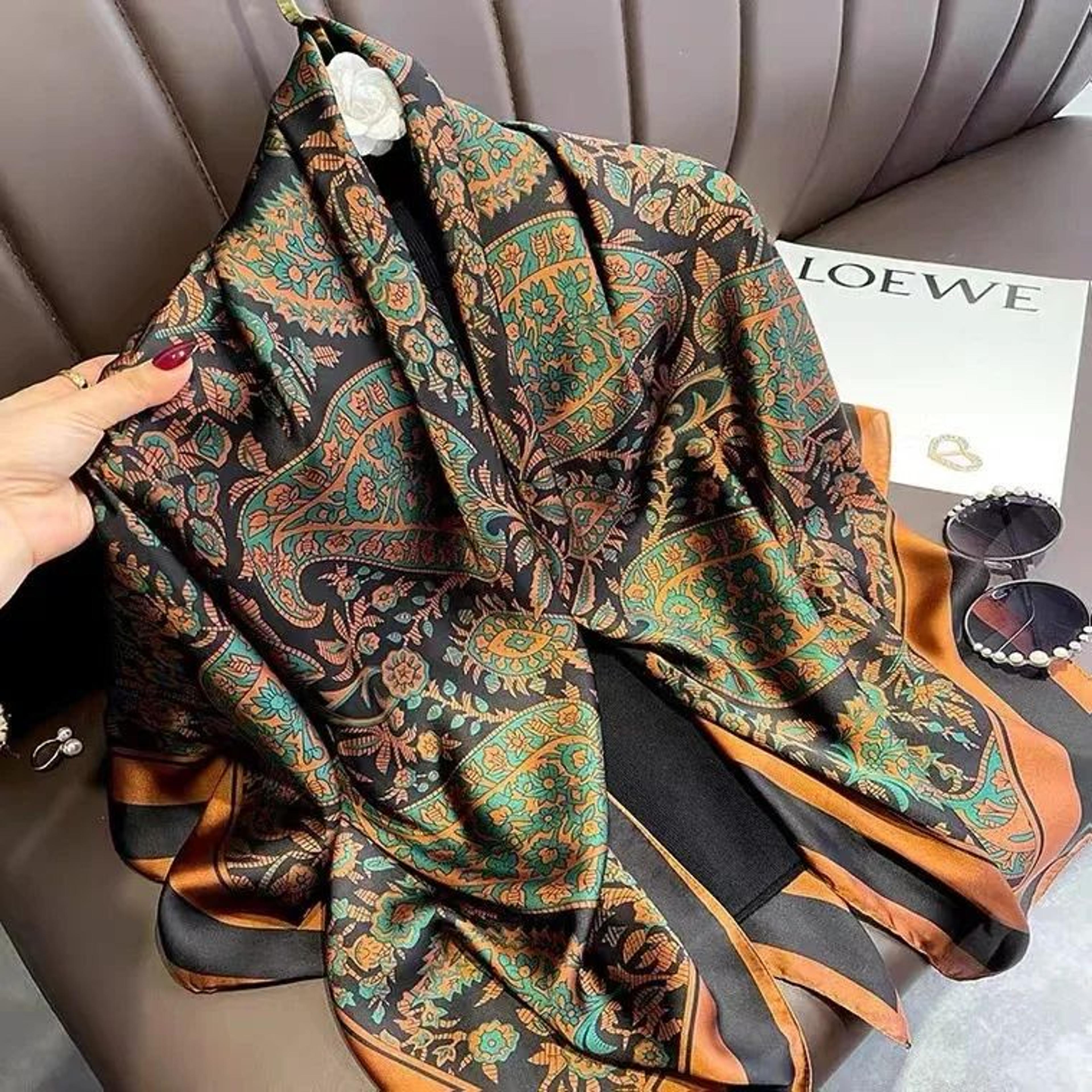 Luxury Horse Print Square Scarf For Women  Vintage SilkLike Animal Shawl Head Wrap 8