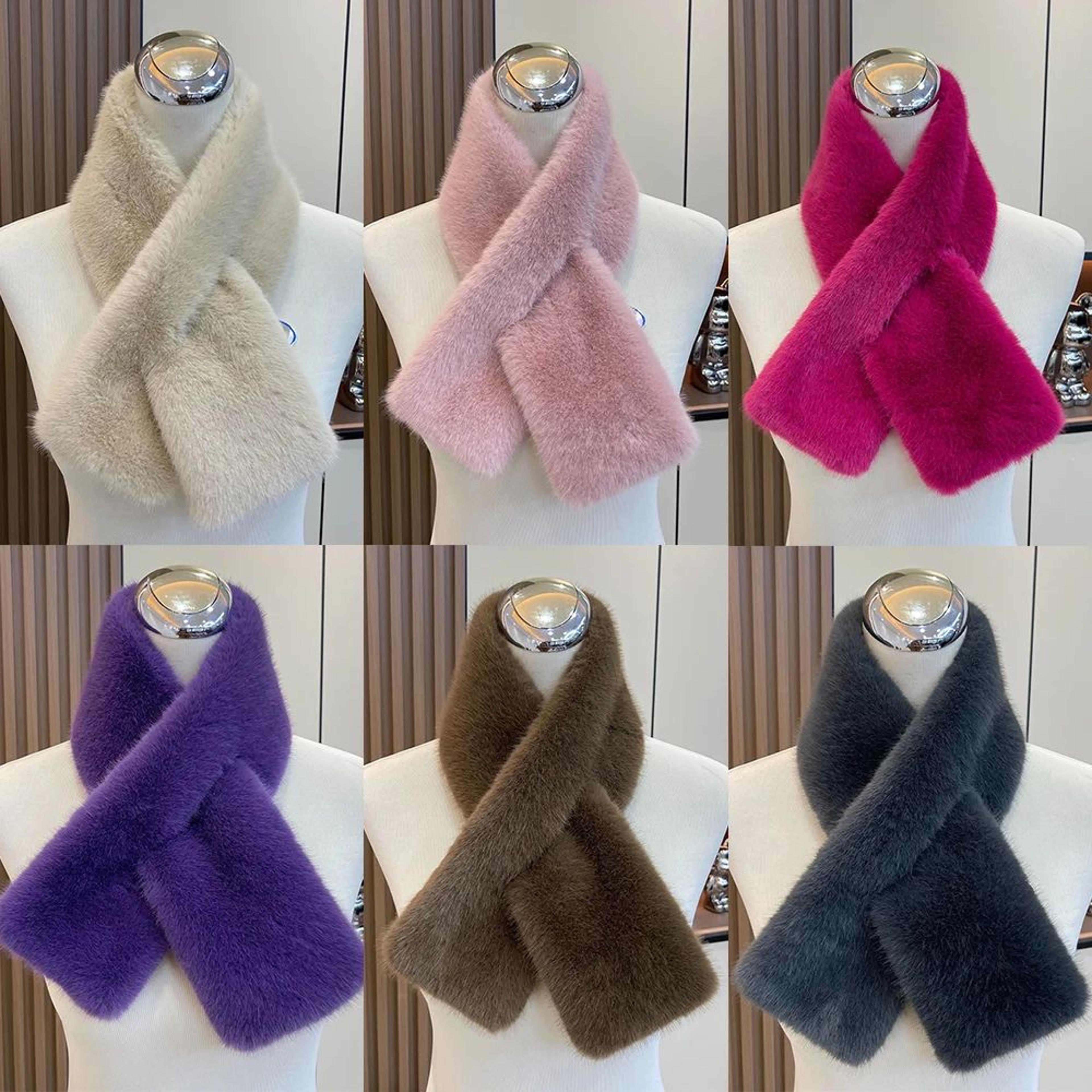 Plush Cross Faux Rabbit Fur Scarf For Women  Soft Winter Neck Warmer Collar 5