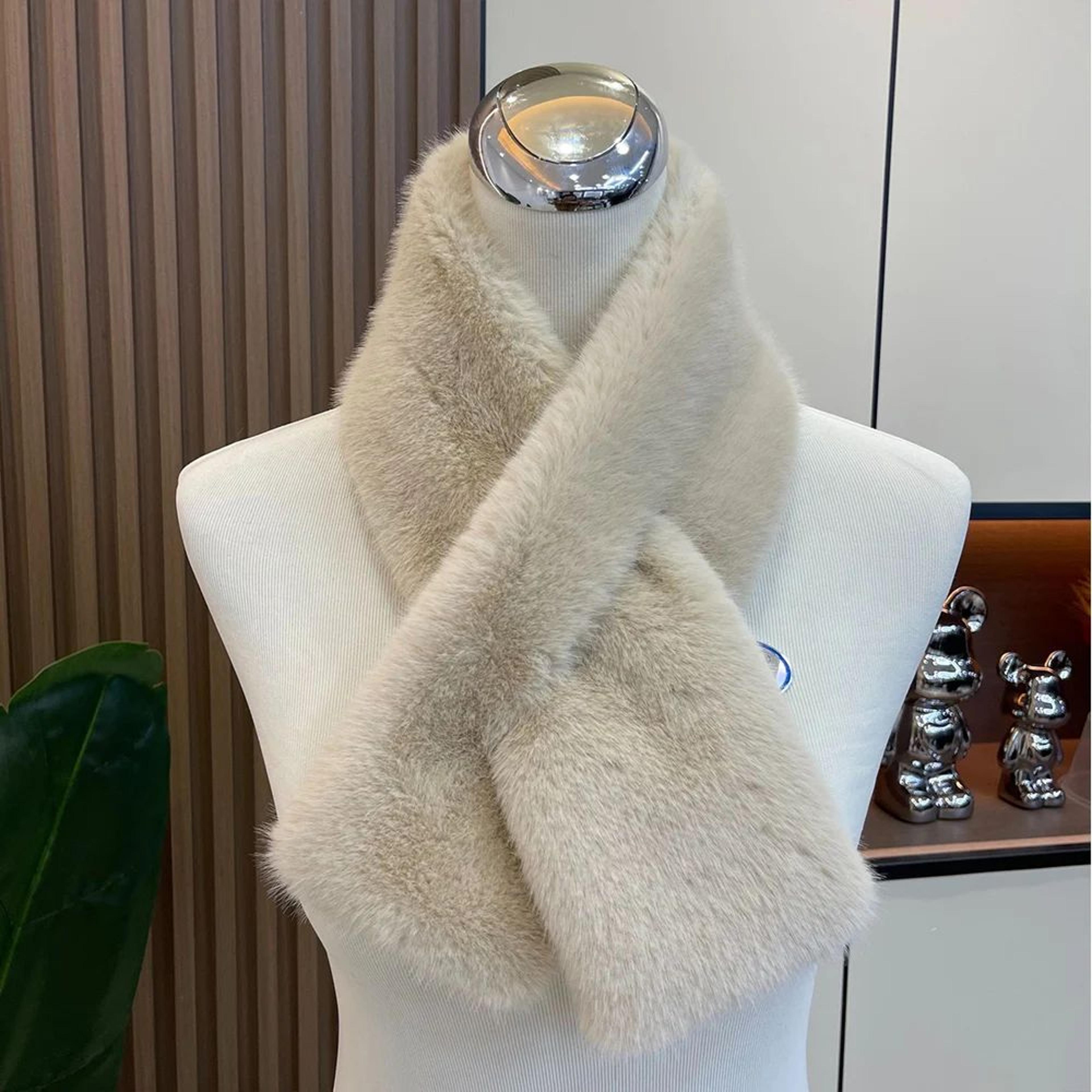 Plush Cross Faux Rabbit Fur Scarf For Women  Soft Winter Neck Warmer Collar 7