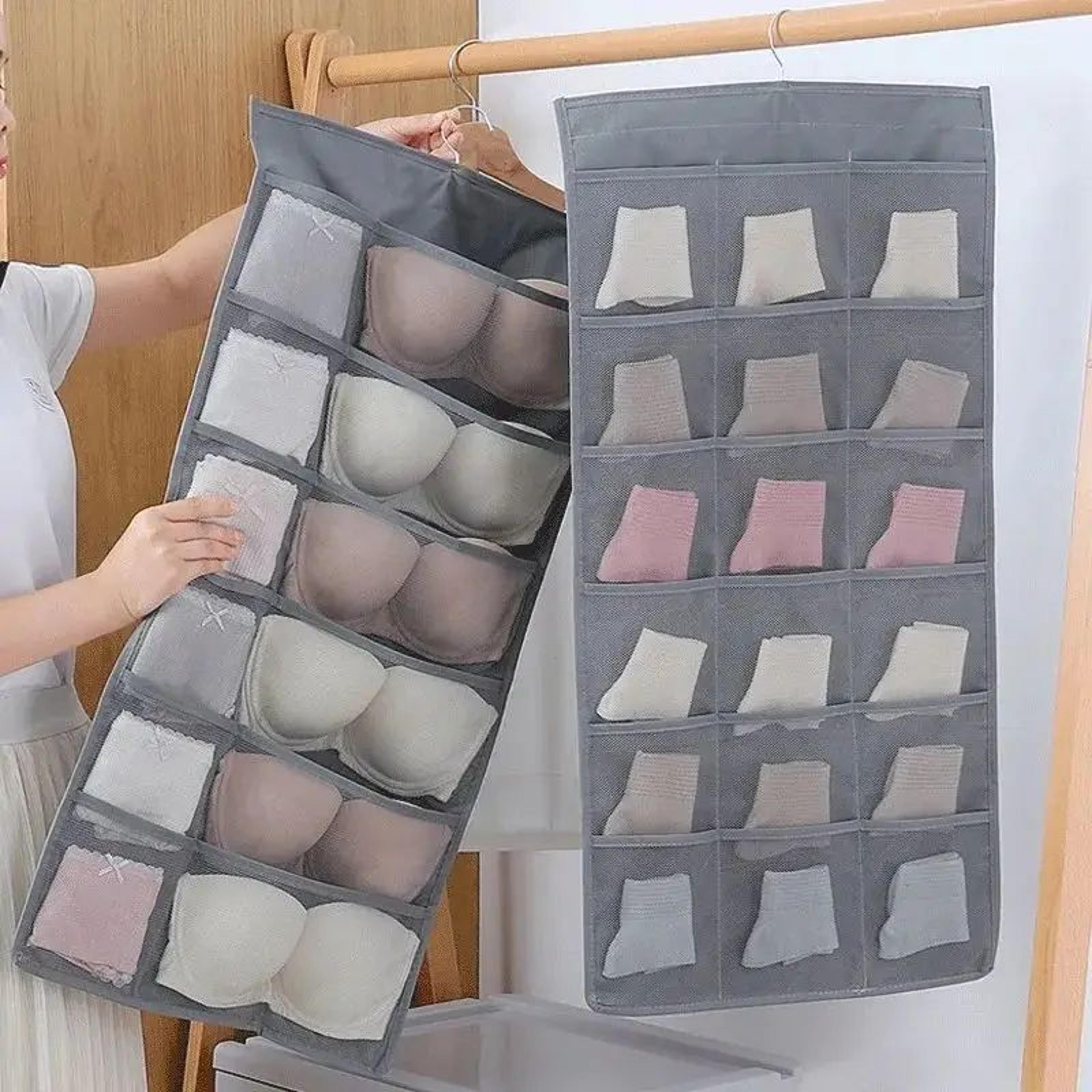 DualSpace DoubleSided Hanging Underwear Organizer  Foldable Wardrobe  Wall Storage Bag For Socks An 0