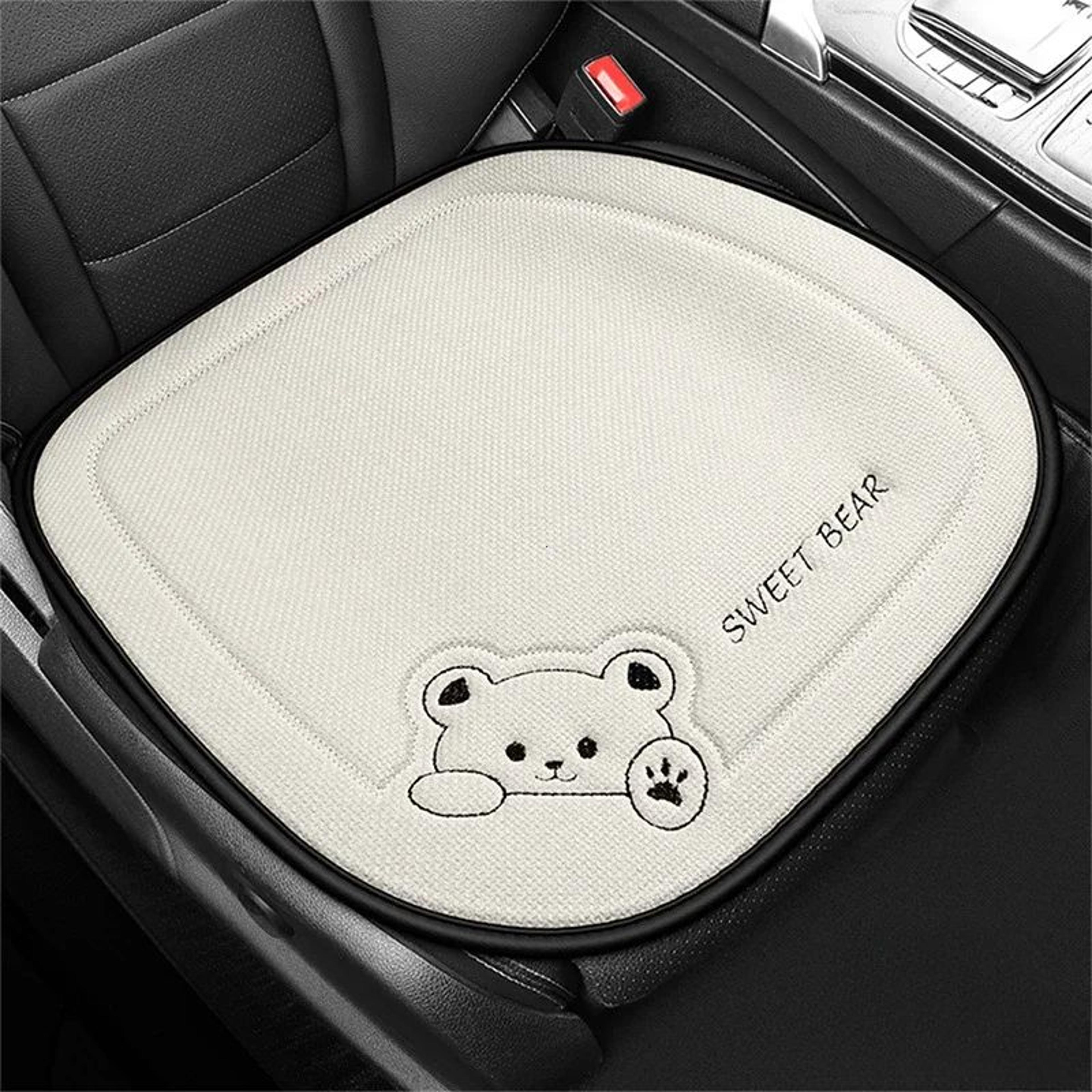 Luxury Cartoon Bear Linen Car Seat Cushion Cover Set  AntiSlip Breathable Universal Fit For Front   4