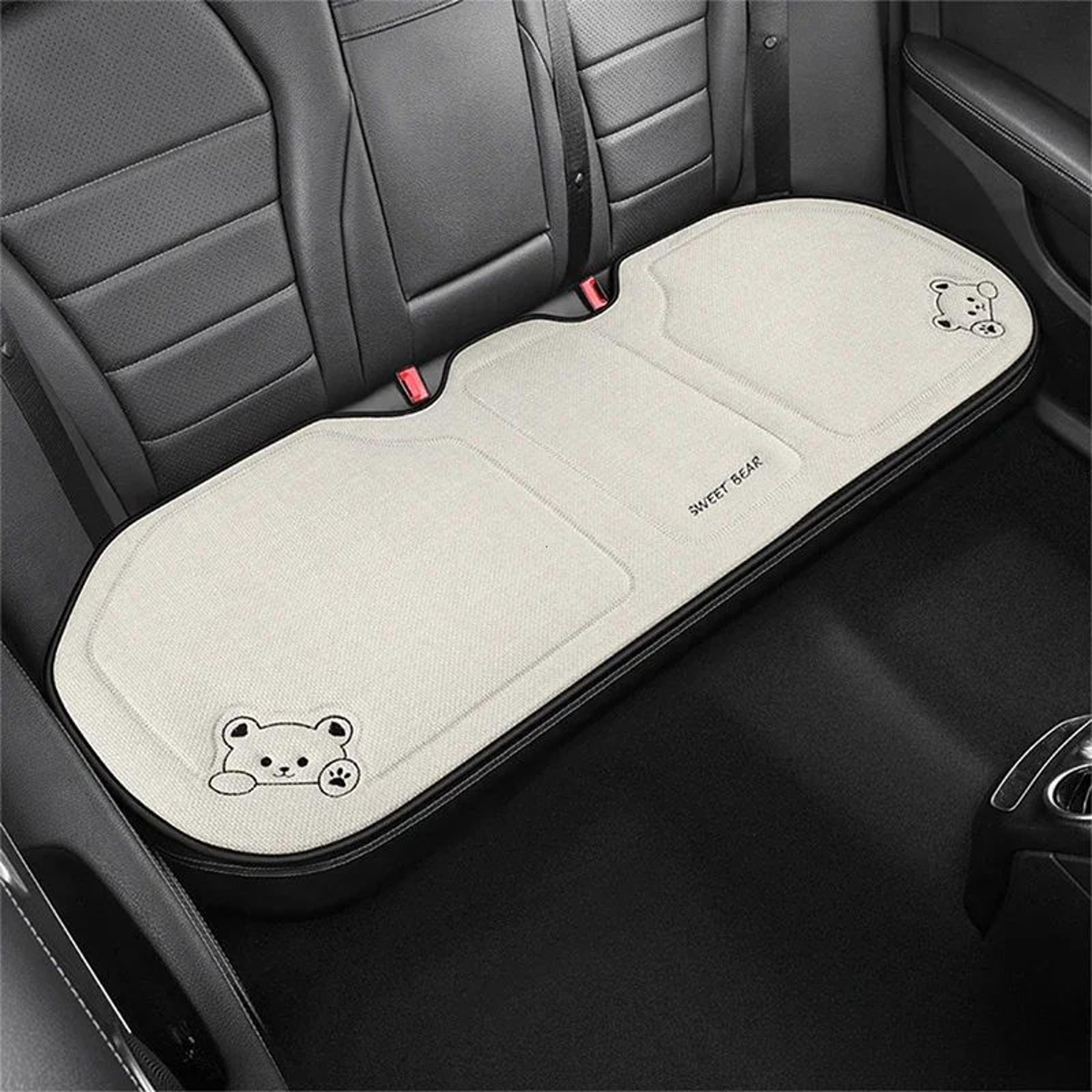 Luxury Cartoon Bear Linen Car Seat Cushion Cover Set  AntiSlip Breathable Universal Fit For Front   17