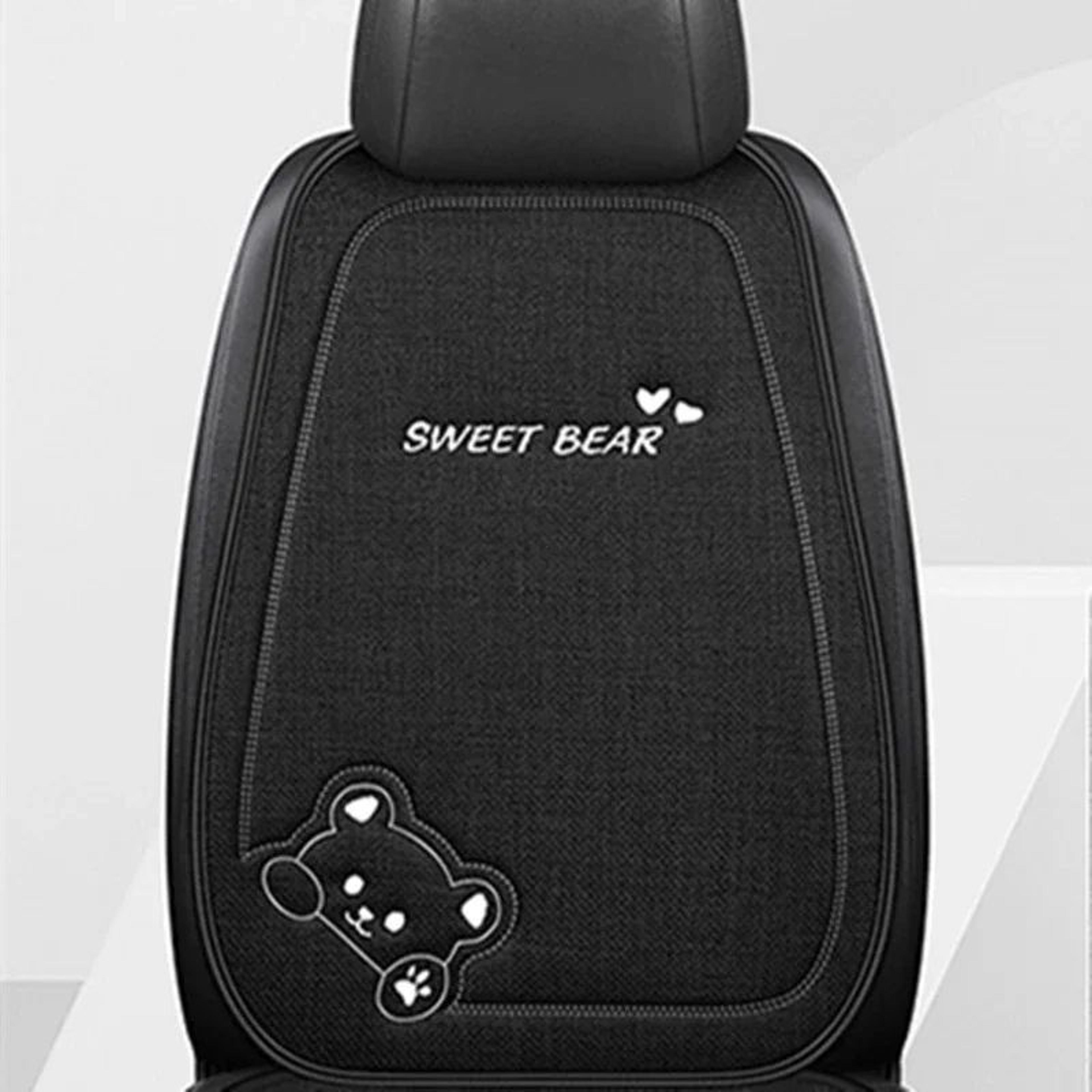 Luxury Cartoon Bear Linen Car Seat Cushion Cover Set  AntiSlip Breathable Universal Fit For Front   10