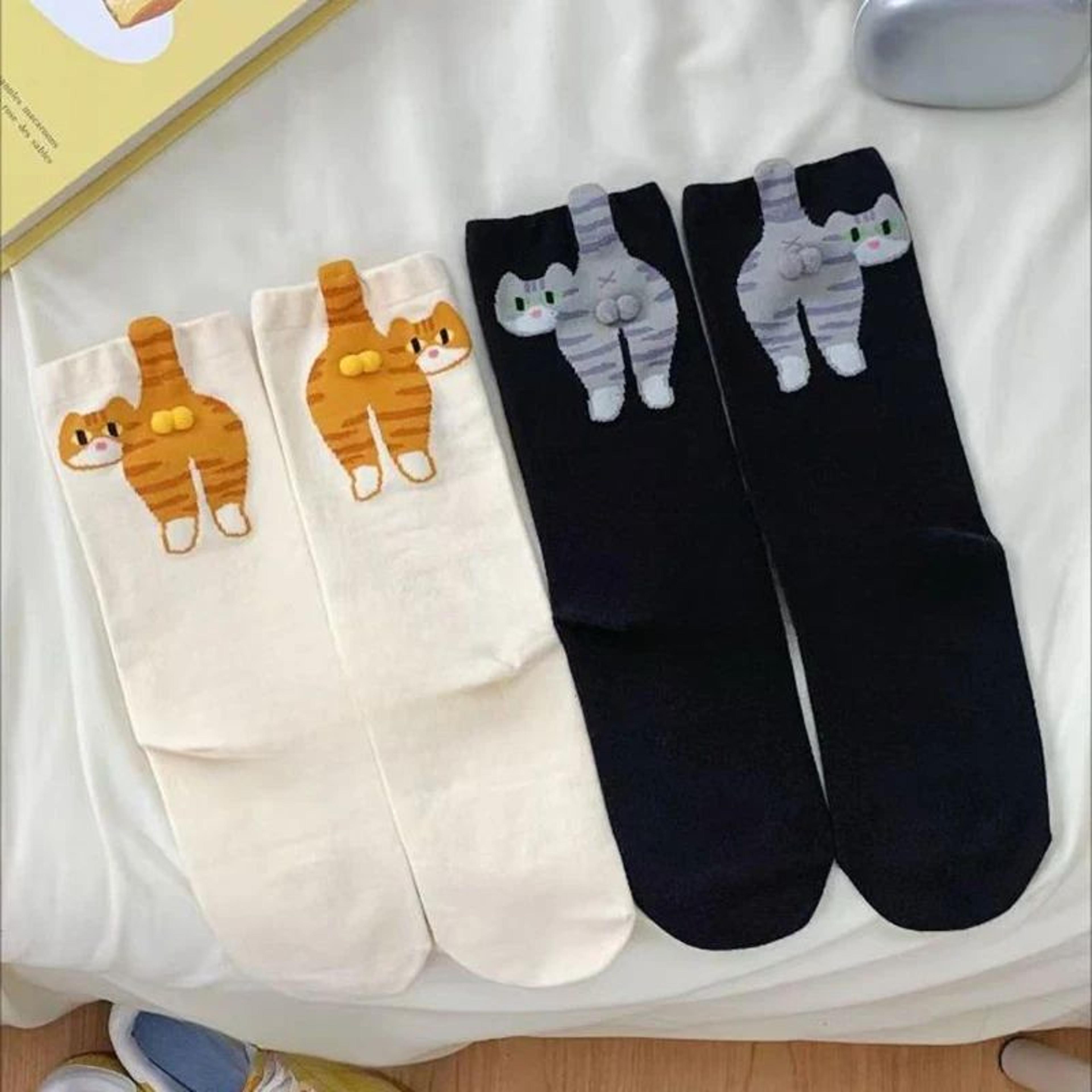 ALLTOOALL Cute 3D Cat Ball MidCalf Socks  Korean Style Funny Womens Crew Socks 4