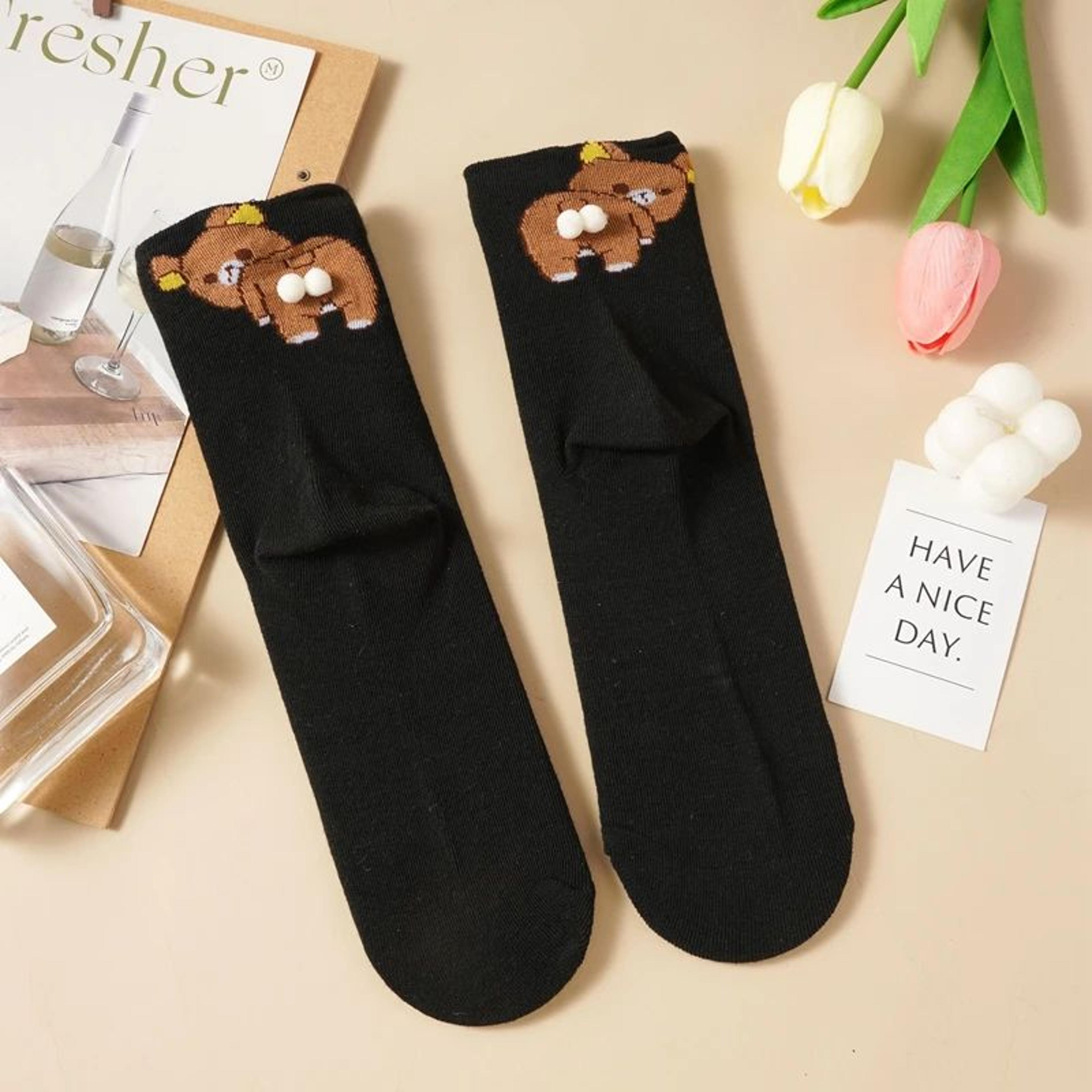 ALLTOOALL Cute 3D Cat Ball MidCalf Socks  Korean Style Funny Womens Crew Socks 11