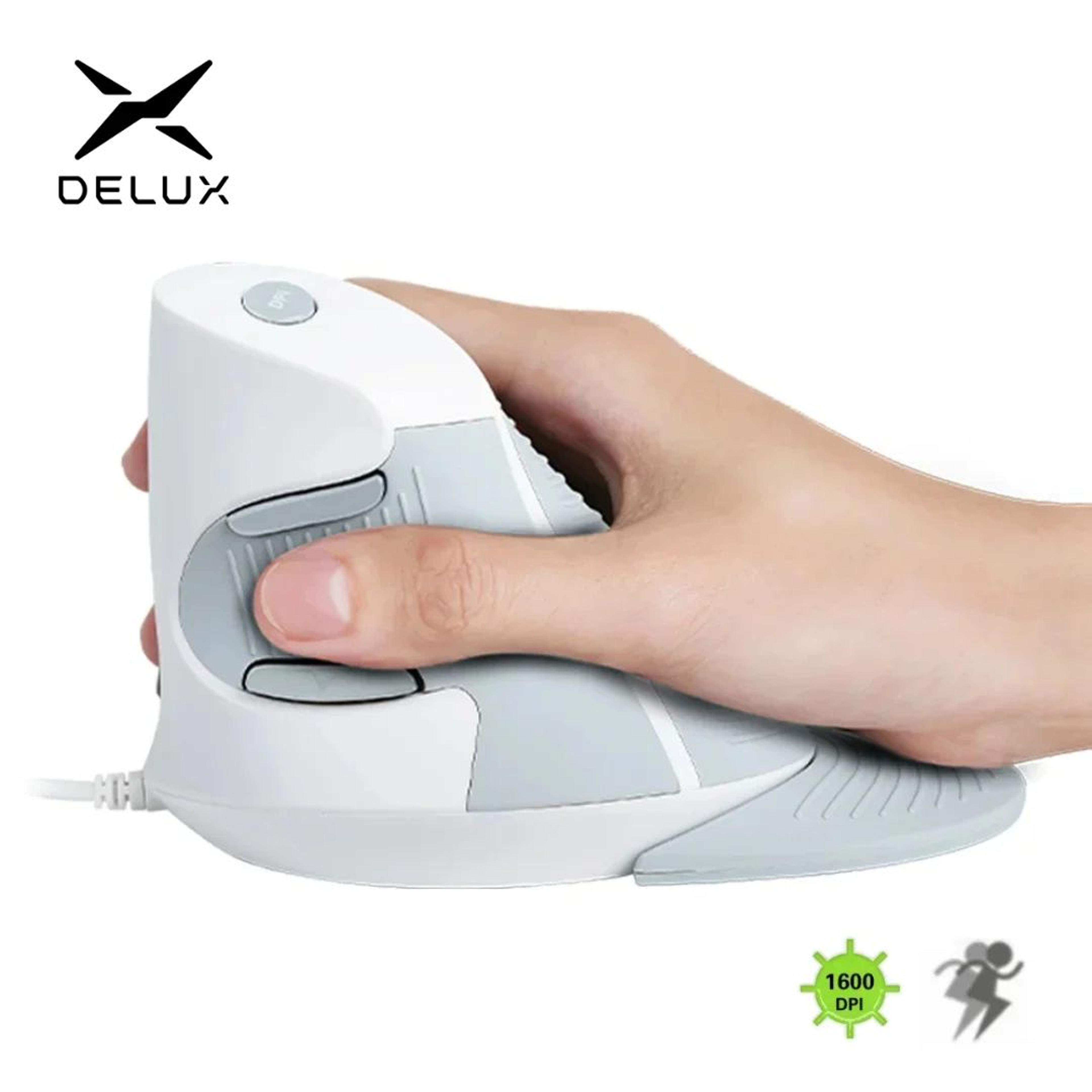 delux m618bu wired ergonomic vertical mouse 1600 dpi – 6 button optical right-hand mouse with wrist rest for pc & laptop