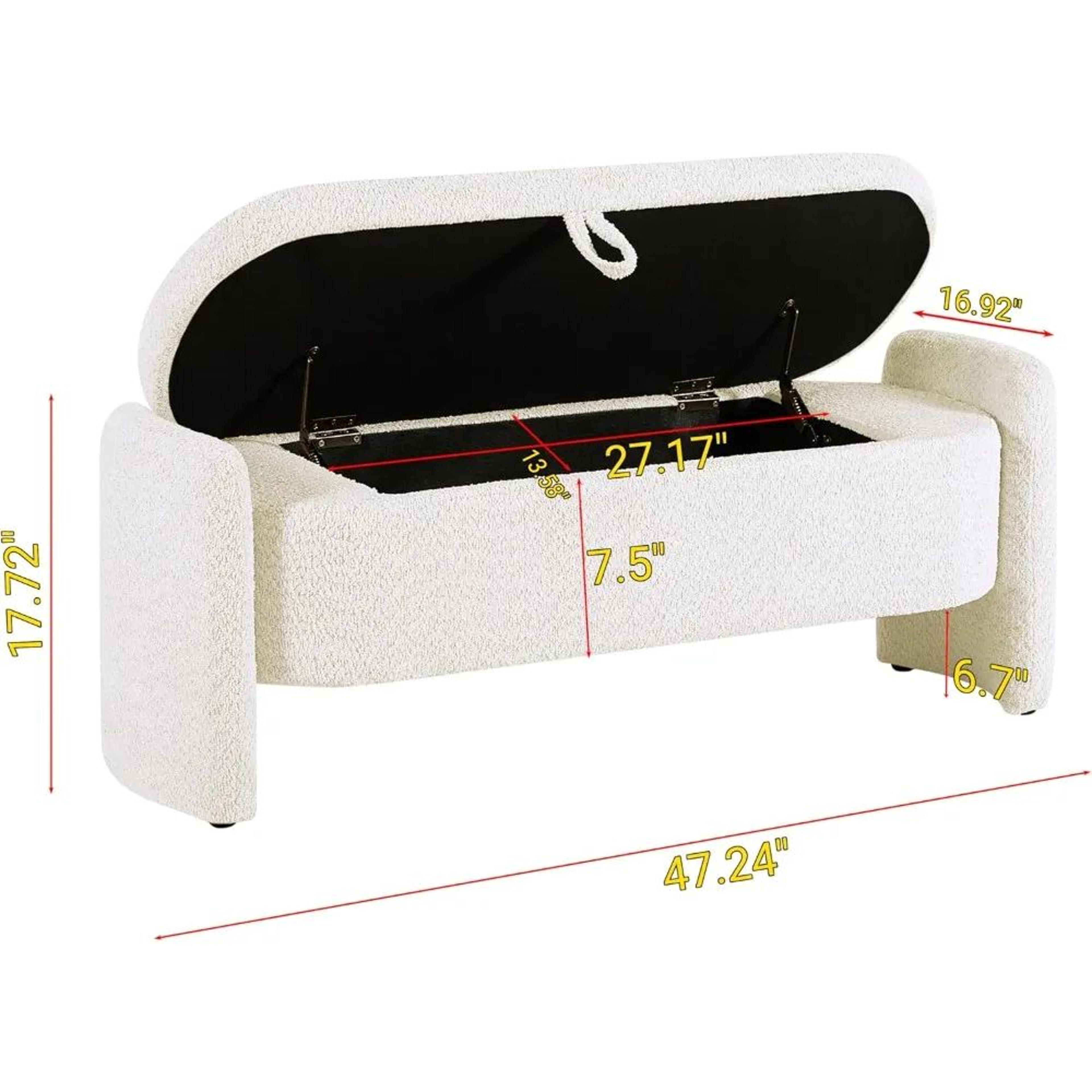 Modern Lamb Fleece Storage Ottoman Bench  47in Upholstered Bedroom  Living Room Storage Seat 1