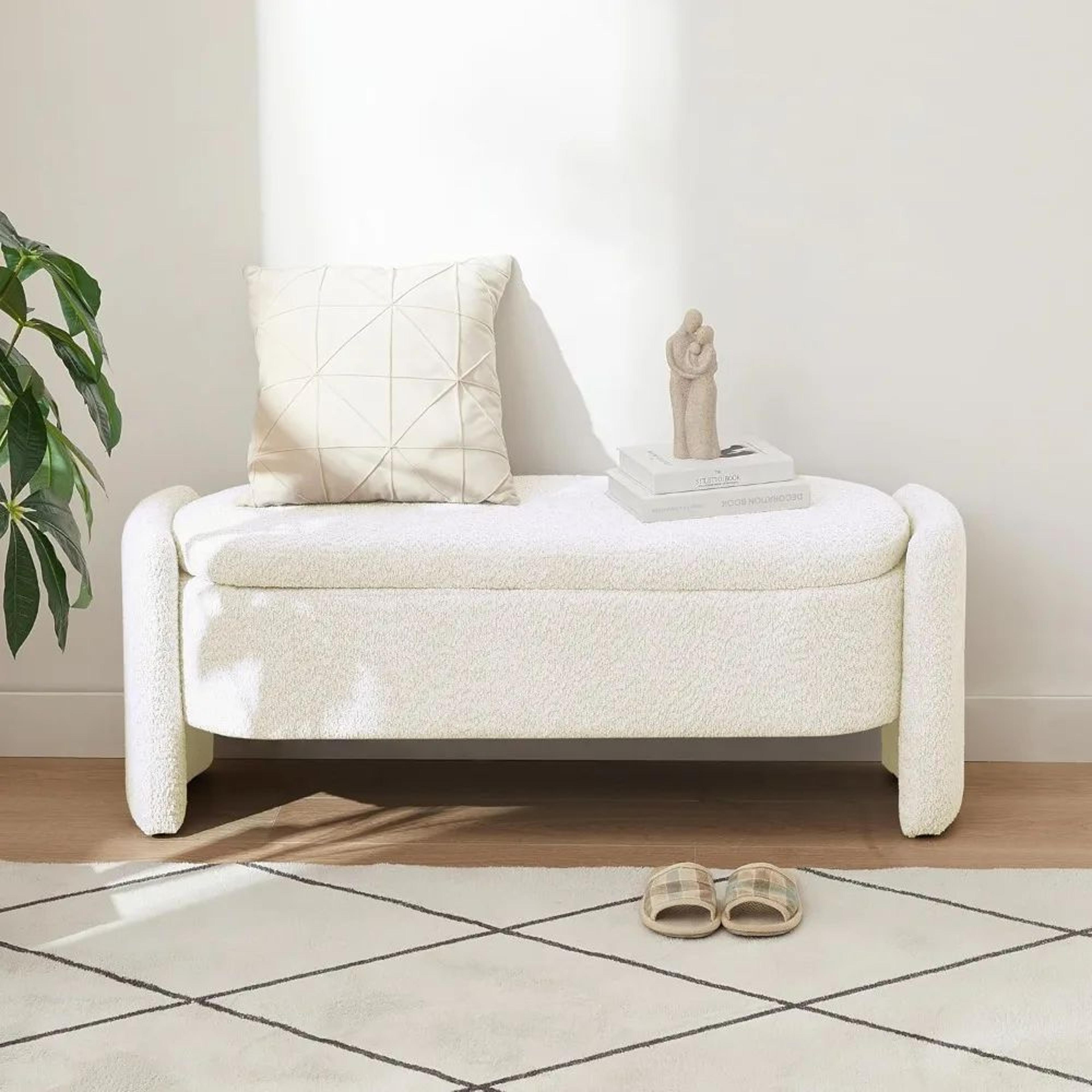 Modern Lamb Fleece Storage Ottoman Bench  47in Upholstered Bedroom  Living Room Storage Seat 2