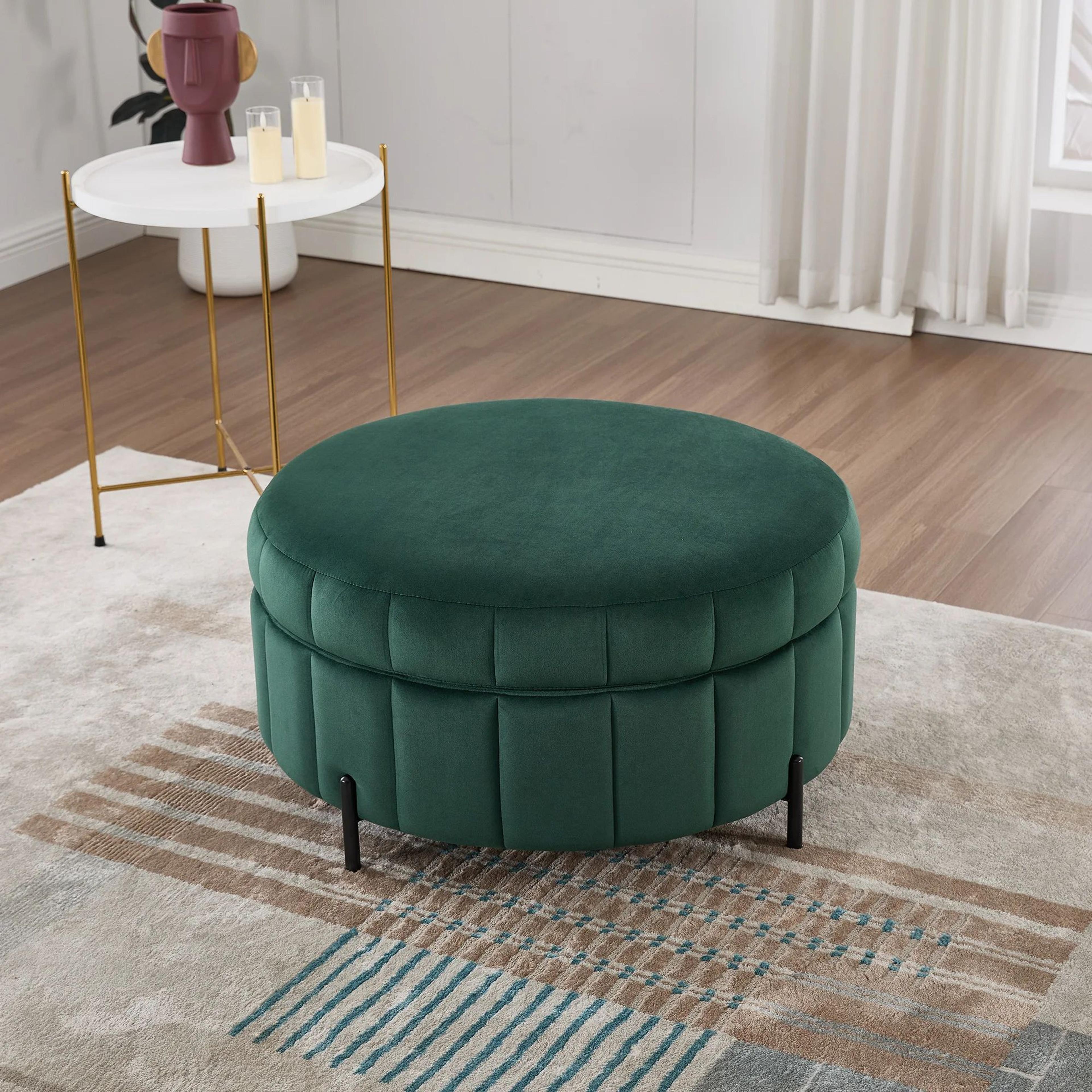 Wavesloop Velvet Pumpkin Round Storage Ottoman  Channel Tufted Upholstered Stool With Reversible Li 8
