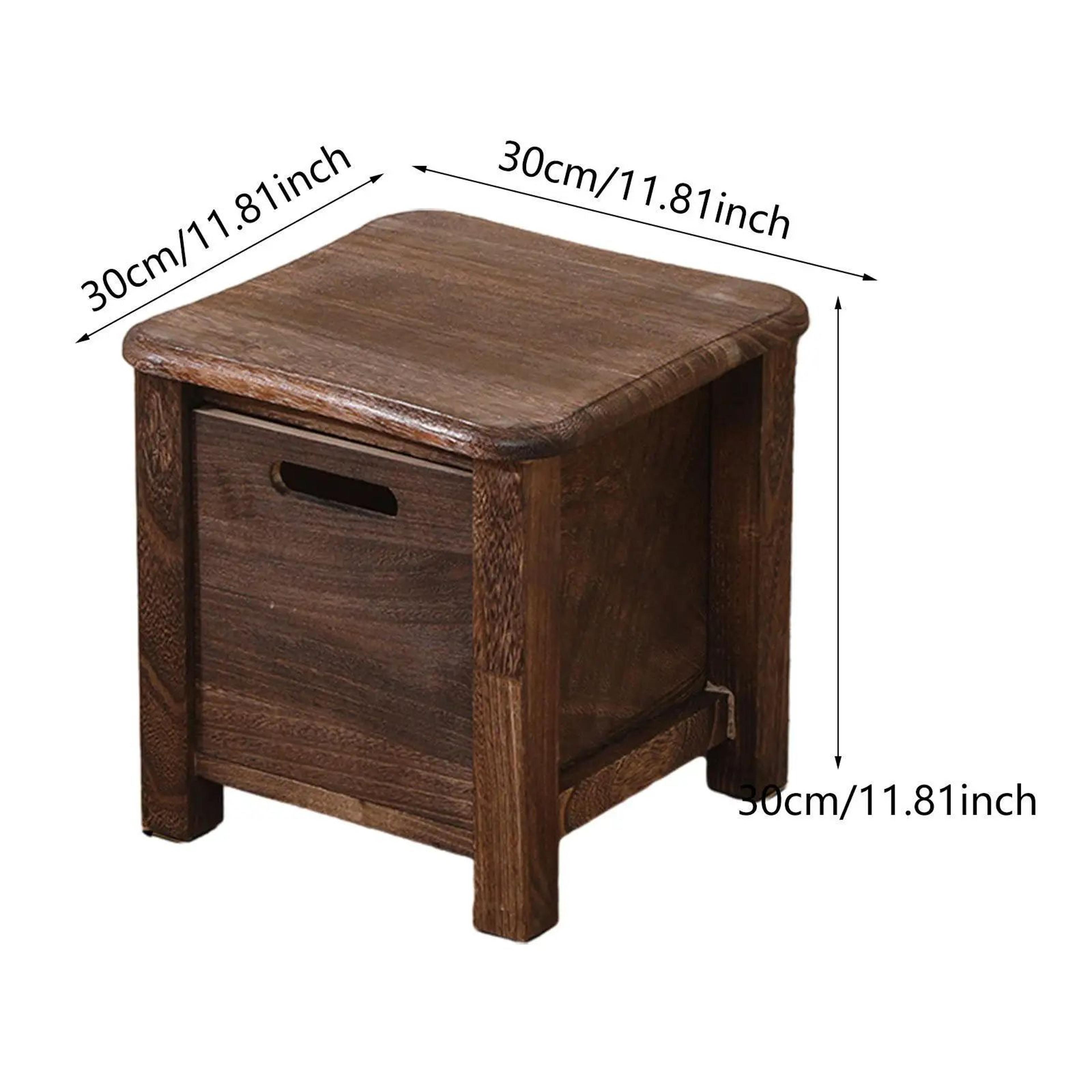 Nordic Solid Wood Storage Stool With Drawer  Square Entryway Shoe Bench  Bedside Table 5