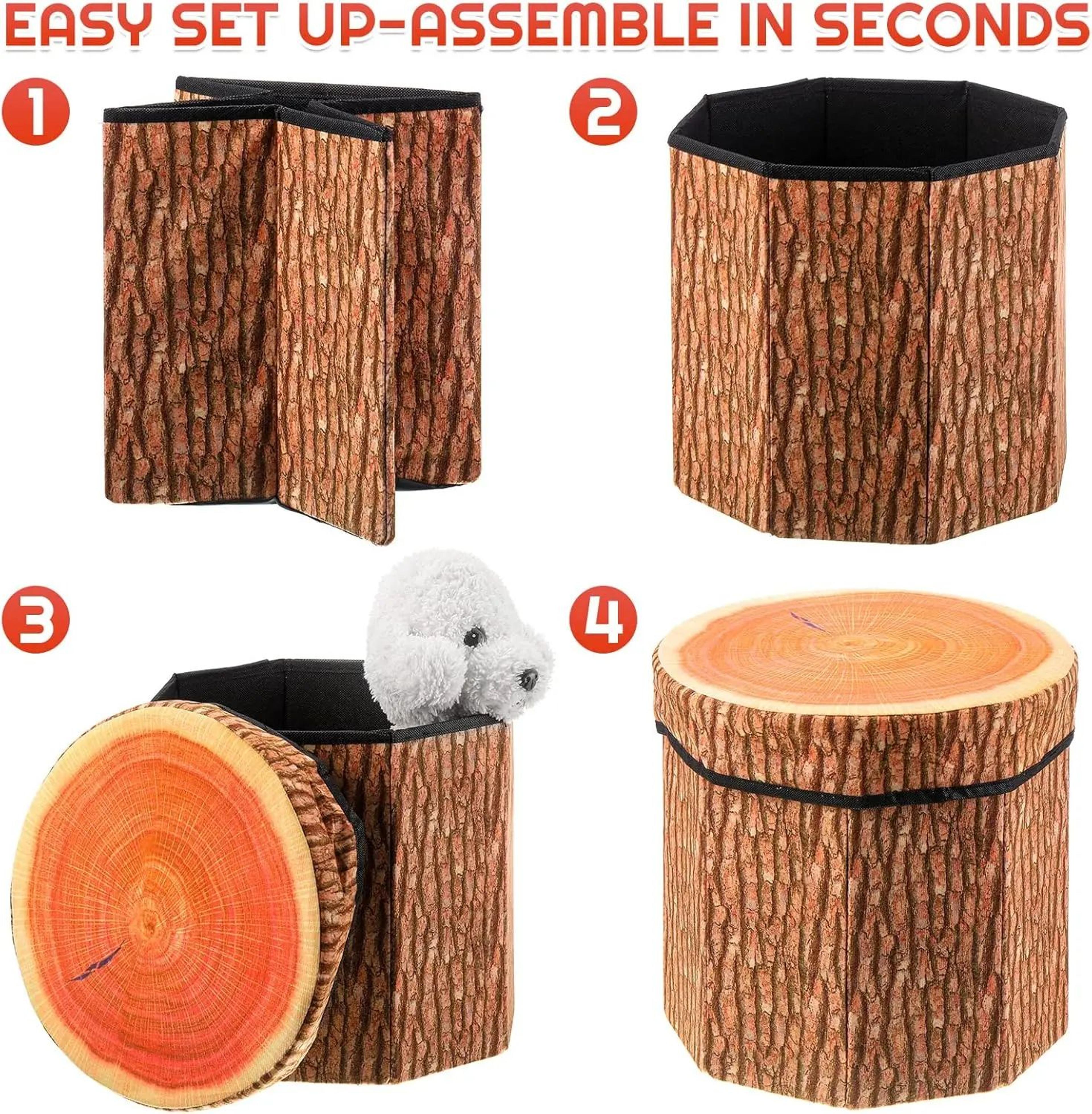Rustic Tree Stump Folding Storage Ottoman  Collapsible Footrest Seat With Hidden Storage 5