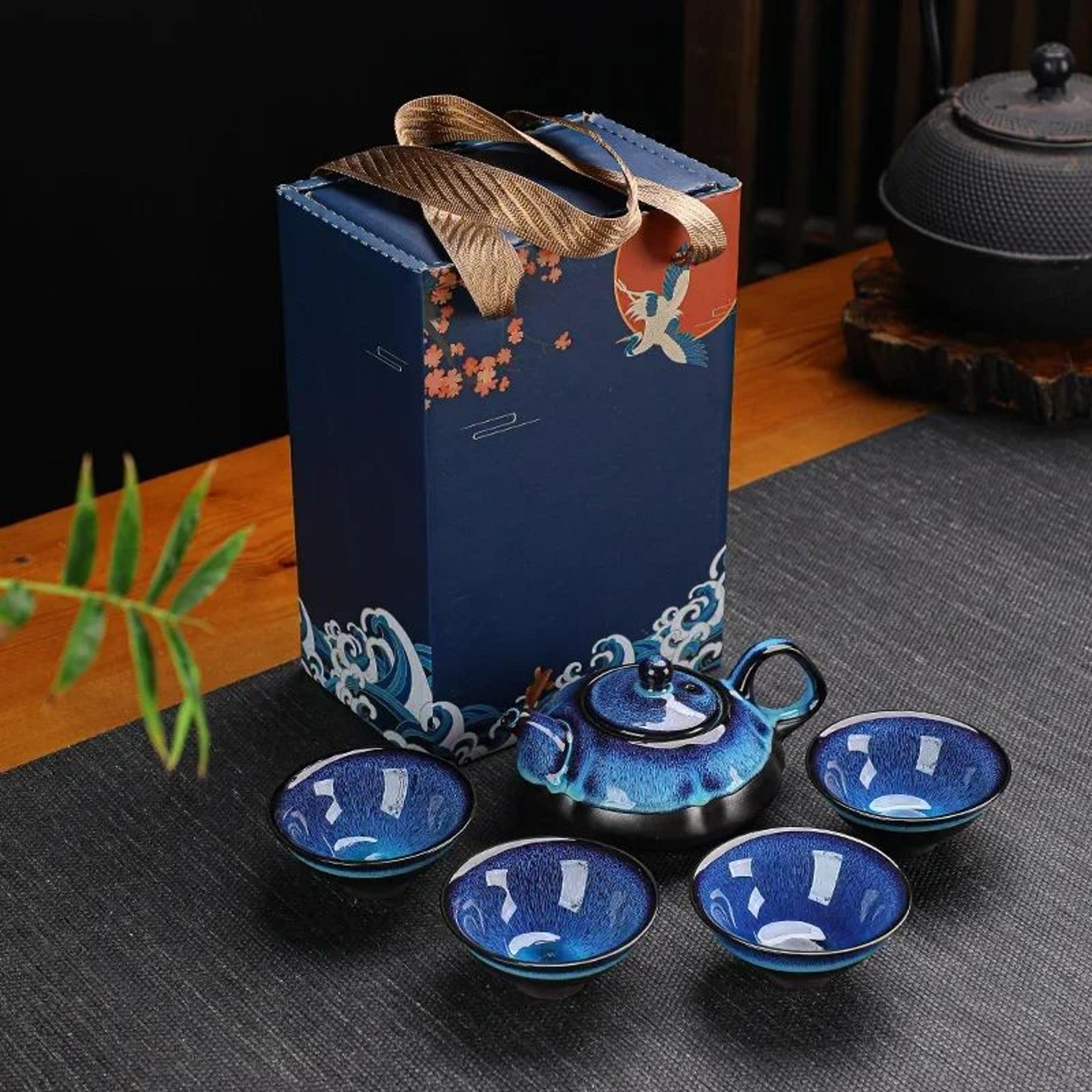 Jun Kiln Ceramic Kung Fu Tea Set  Alluvial Gold Chinese Teapot  Cup Set 6