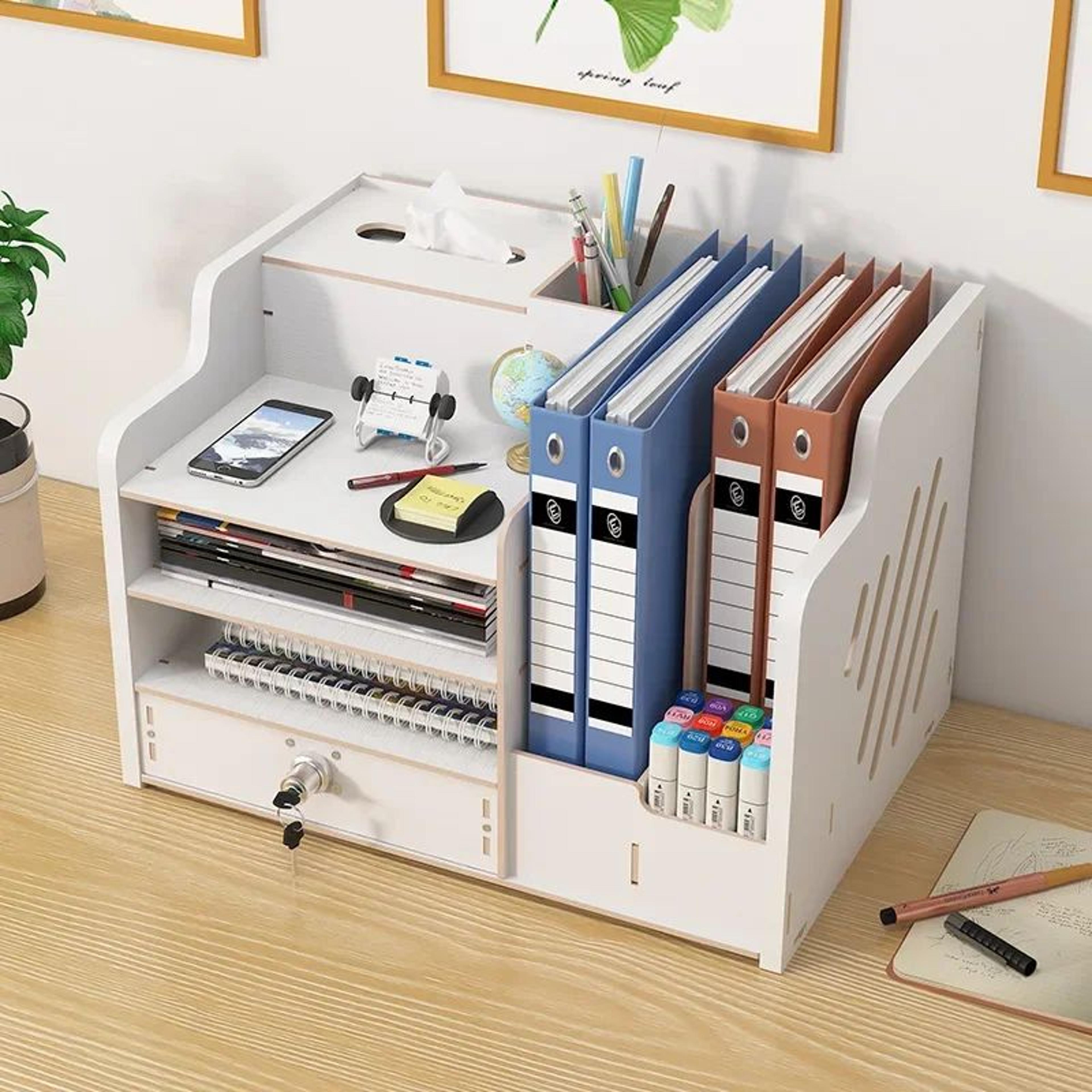 MultiLayer Desktop Storage Box With Lock  Office File Drawer  Workstation Organizer Rack 3
