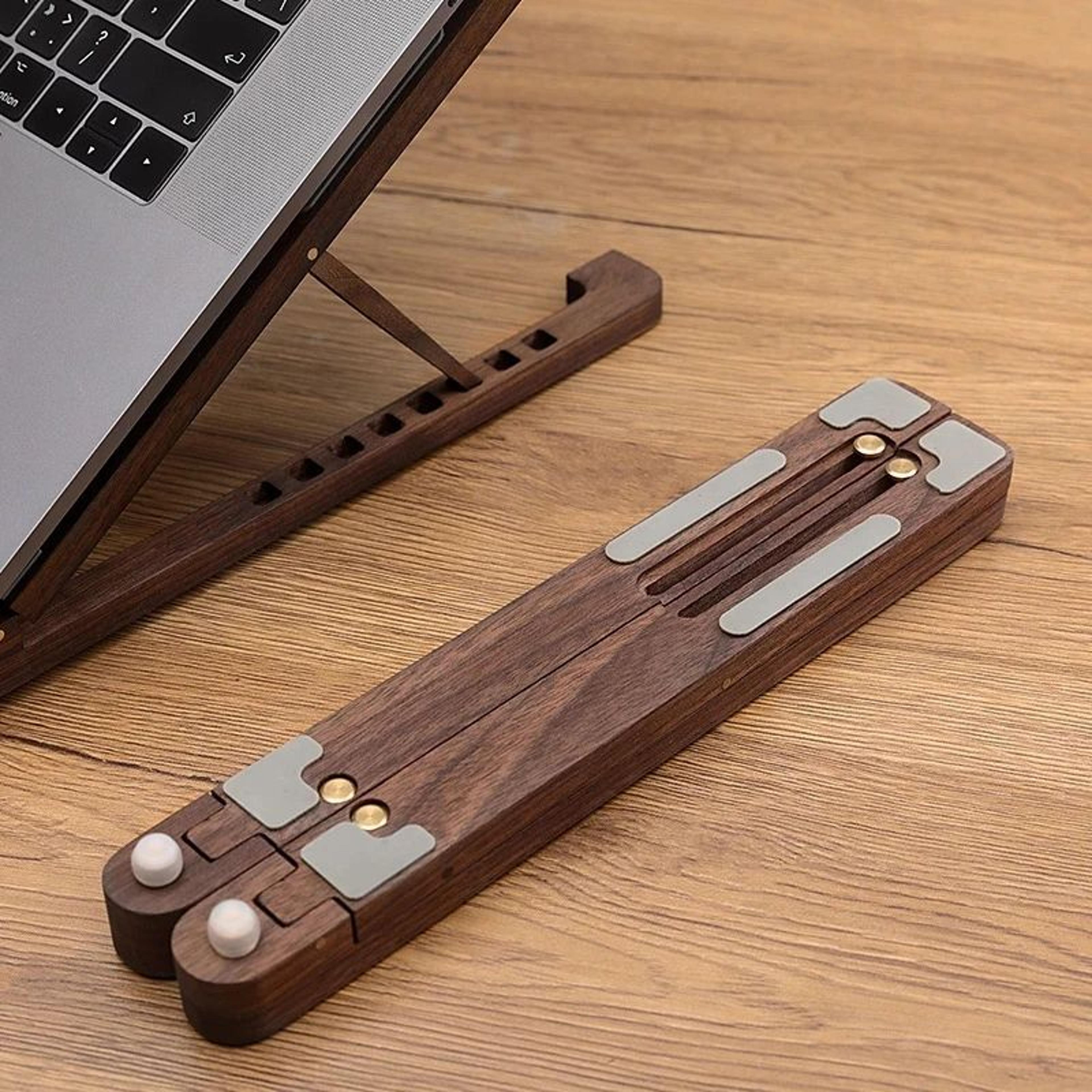 ErgoWood Foldable Laptop Stand  8Level Height Adjustable Wooden Notebook Holder For 1117 In Laptops 4
