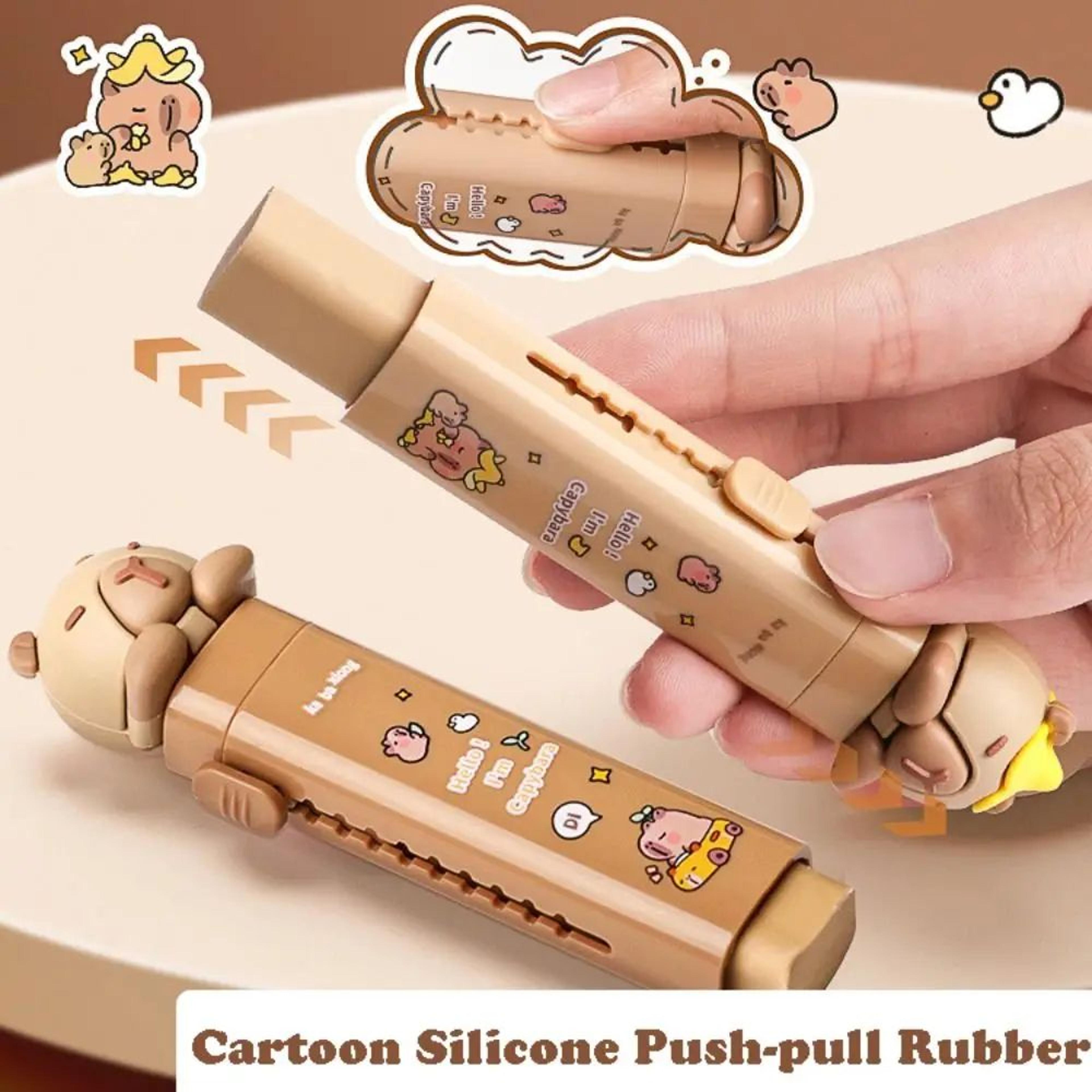 Cute Capybara PushPull Eraser  Replaceable Core Cartoon Silicone Correction Tool 1