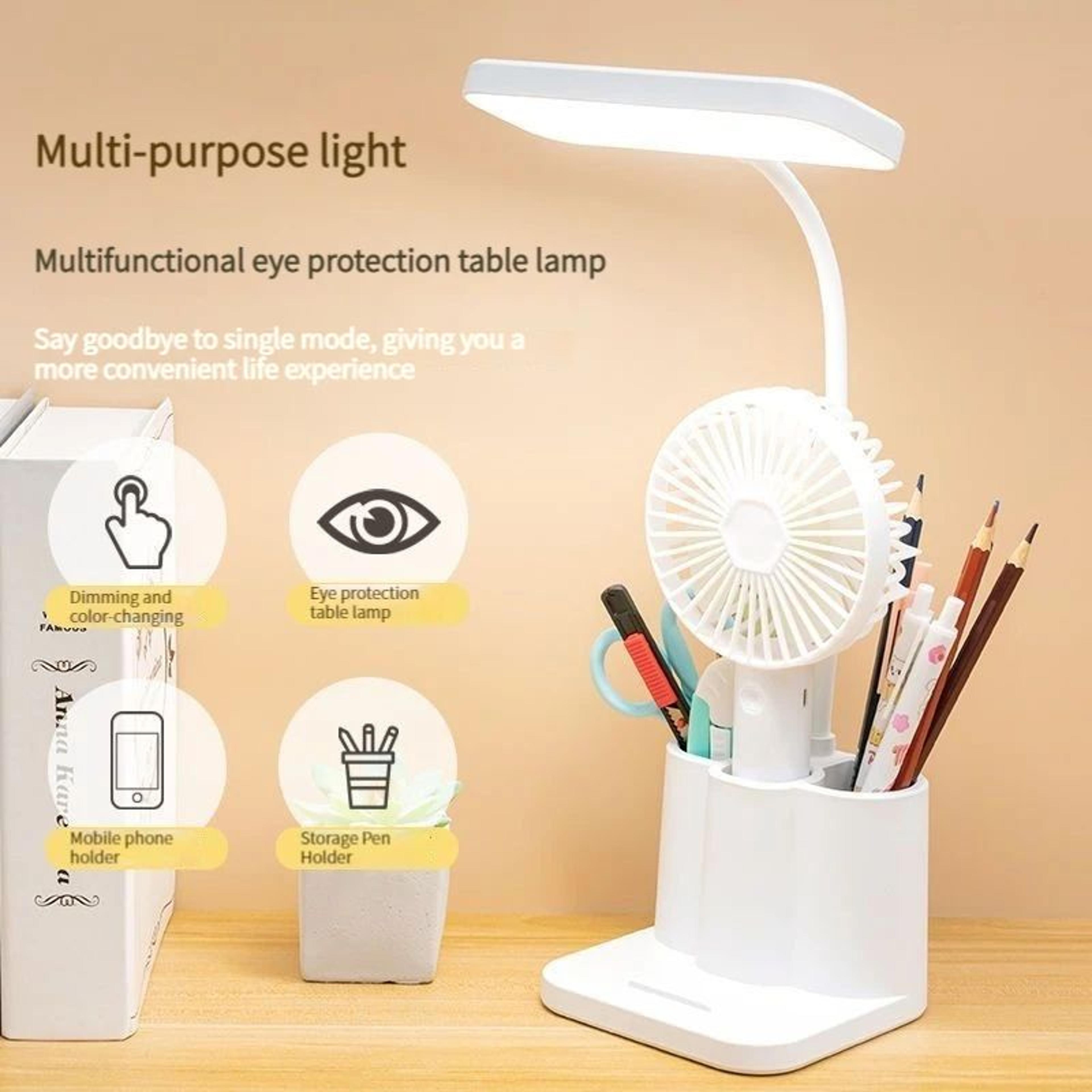 led desk lamp with pen holder & phone stand – dimmable usb study light